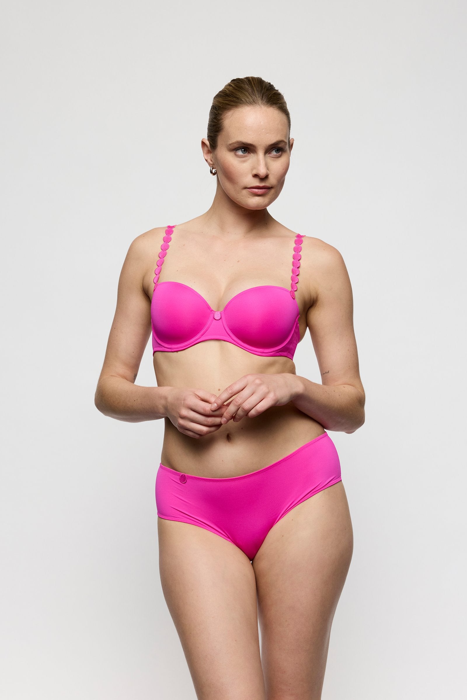 Marie Jo Tom Balcony Bra styled on model in Influencer Pink