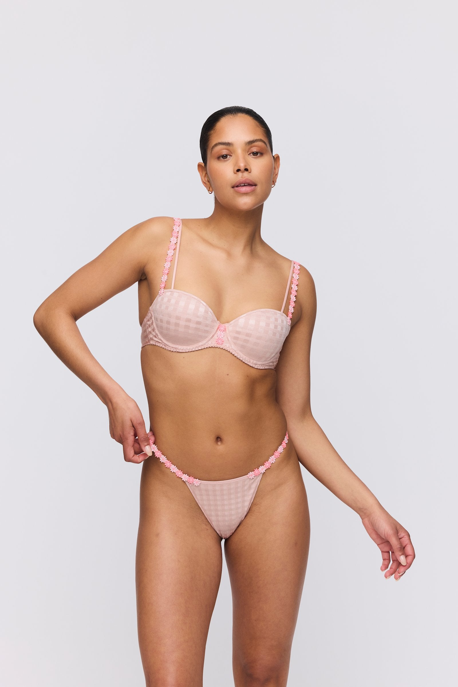 Marie Jo Avero Tiny Mini Thong styled on model in Powder Rose