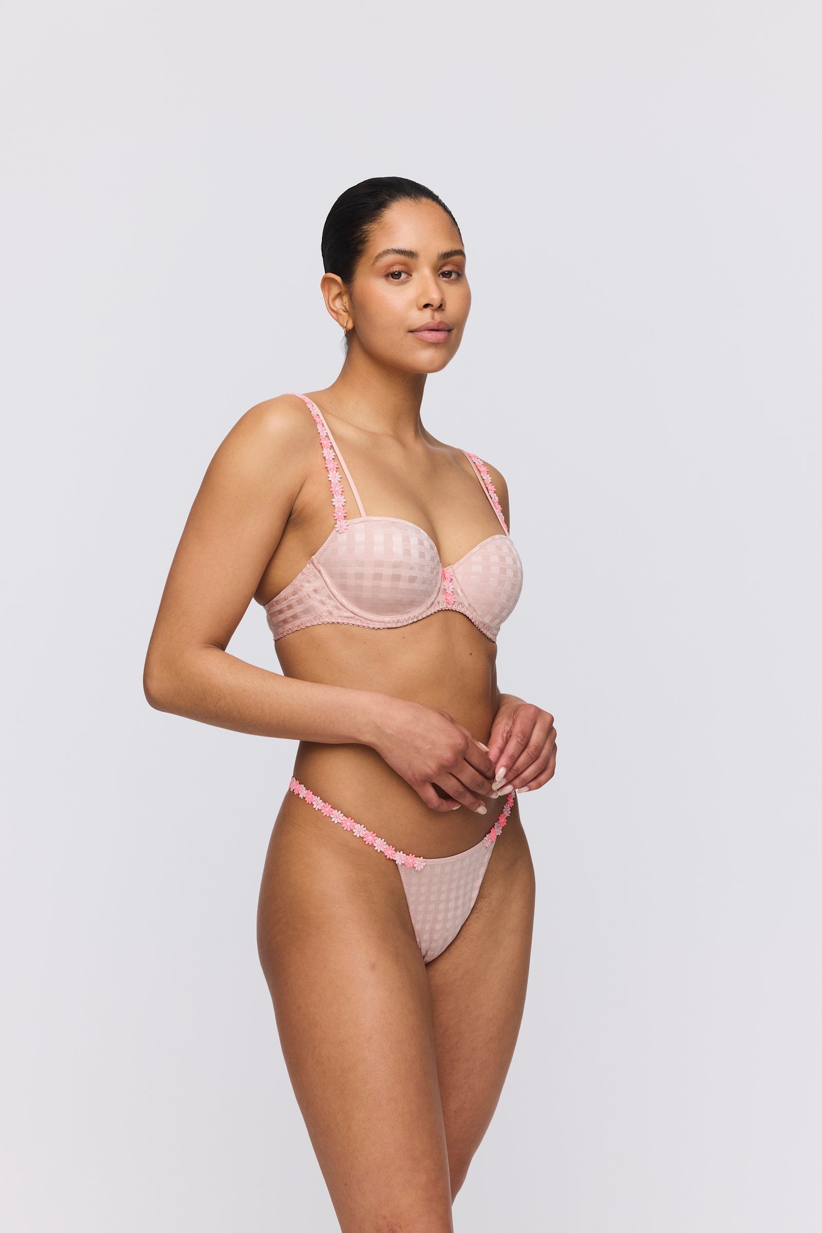 Marie Jo Avero Tiny Mini Thong styled on model in Powder Rose