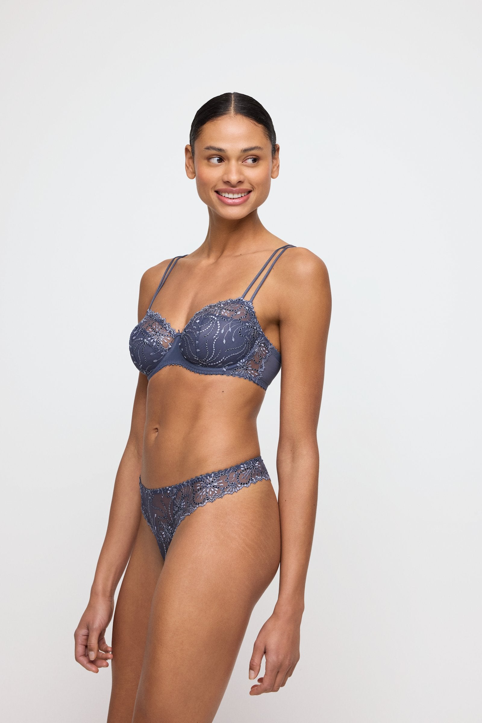 Marie Jo Jane Thong styled on model in Blue Shadow