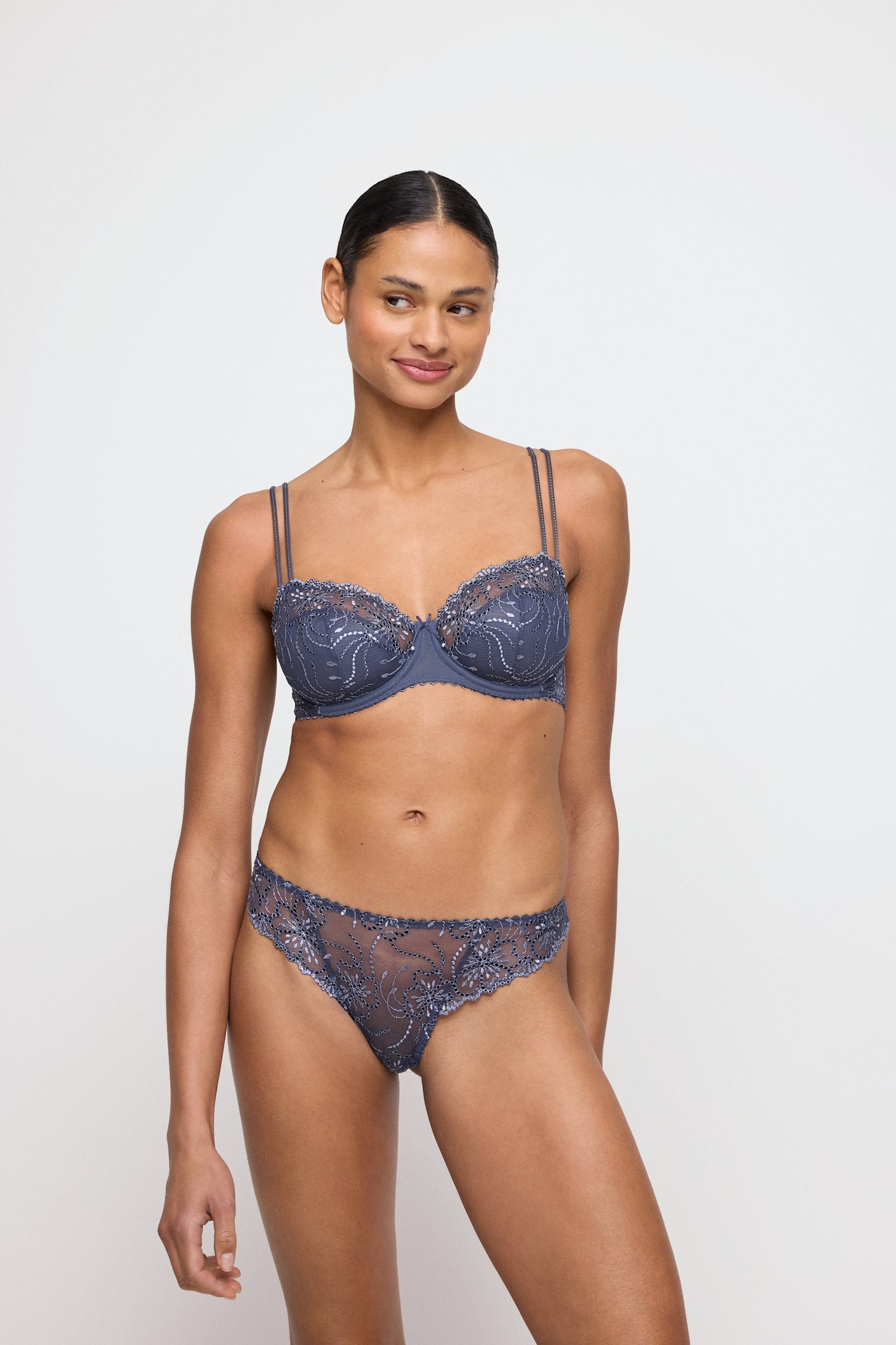 Marie Jo Jane Thong styled on model in Blue Shadow