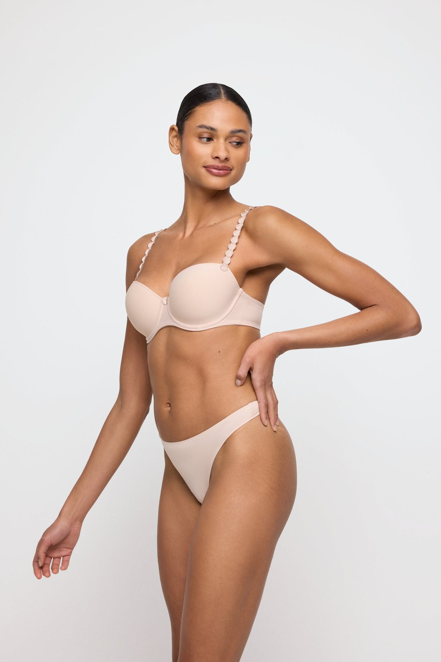 Marie Jo Tom Balcony Bra styled on model in Caffé Latte