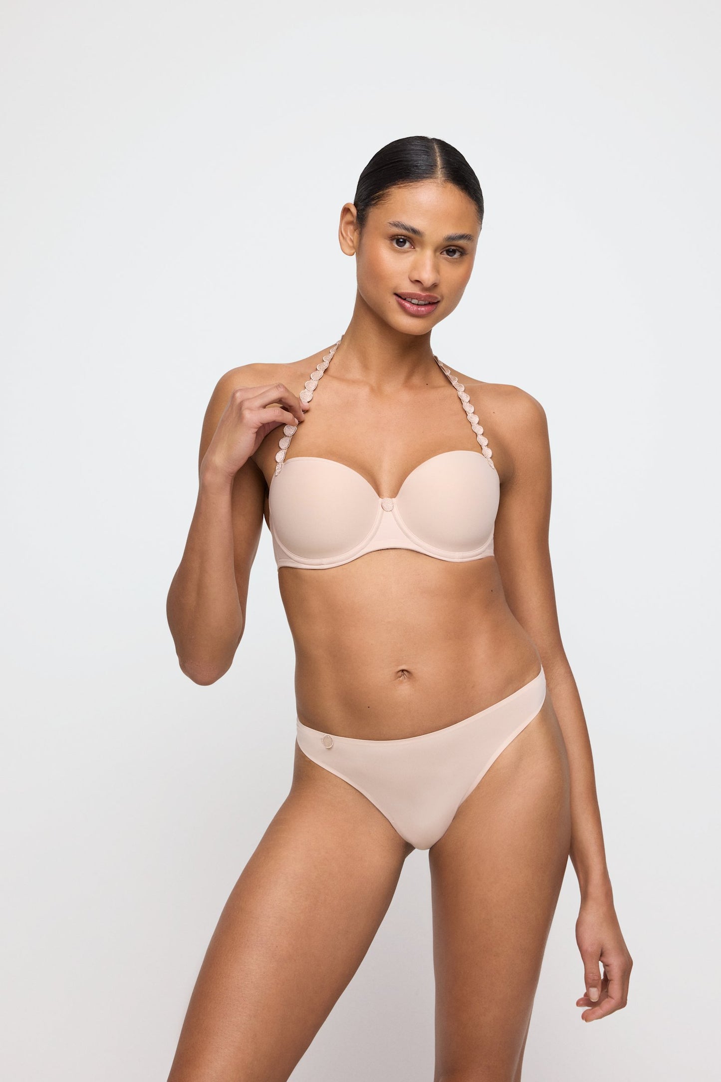 Marie Jo Tom Balcony Bra styled on model in Caffé Latte