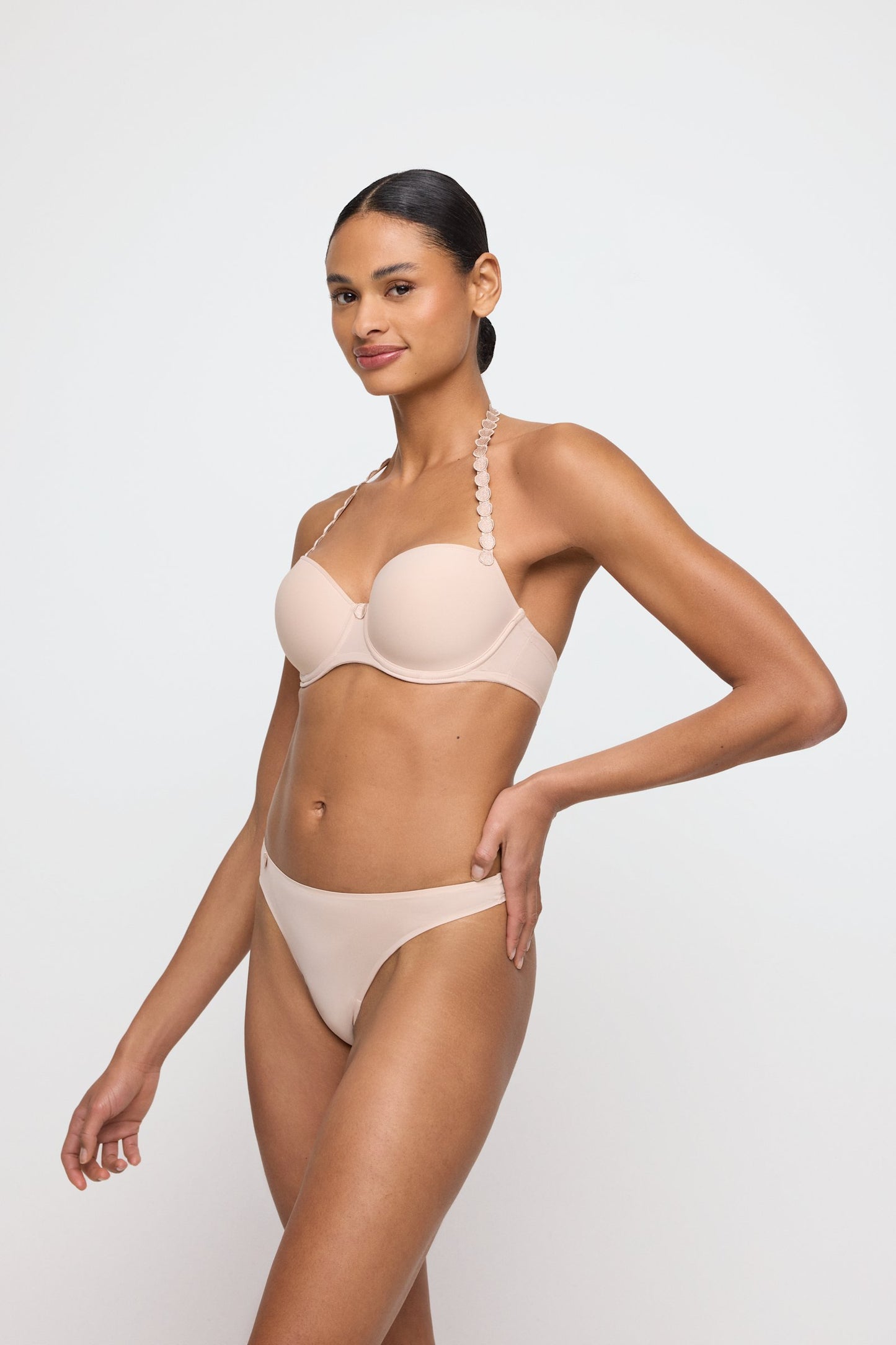 Marie Jo Tom Balcony Bra styled on model in Caffé Latte