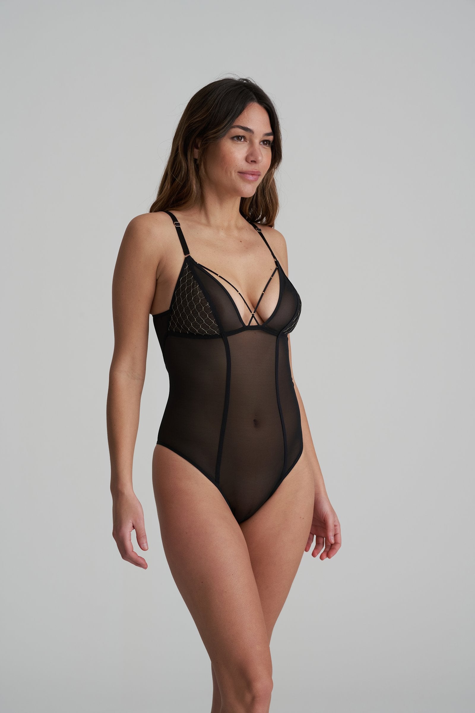 Marie Jo Colima Bodysuit styled on model in Black