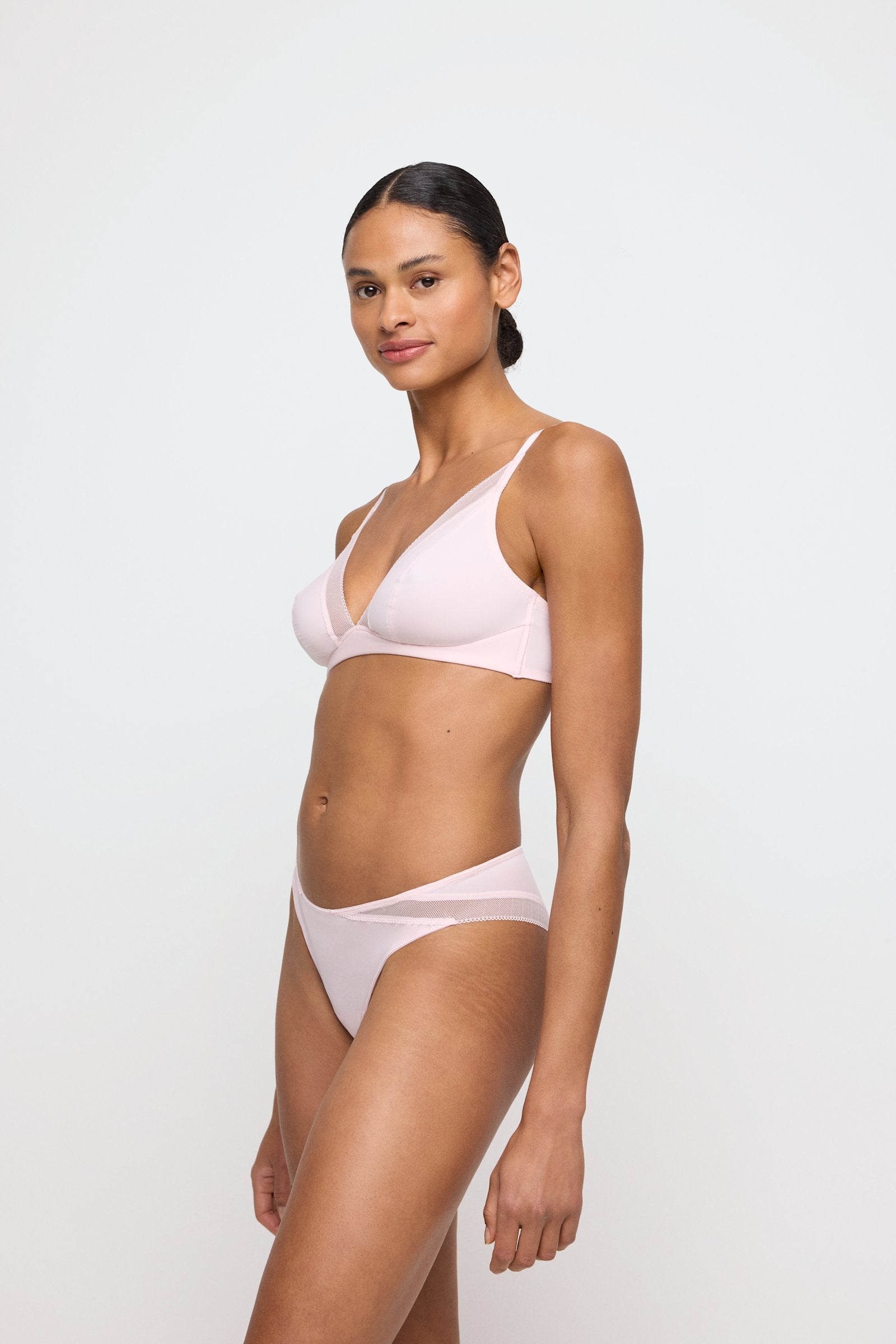 Marie Jo Milao Thong styled on model in Pastel Pink