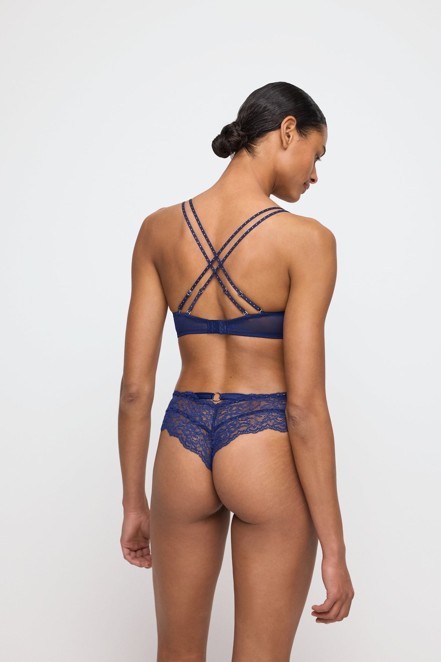 Marie Jo Musea Bralette styled on model in Sapphire Blue