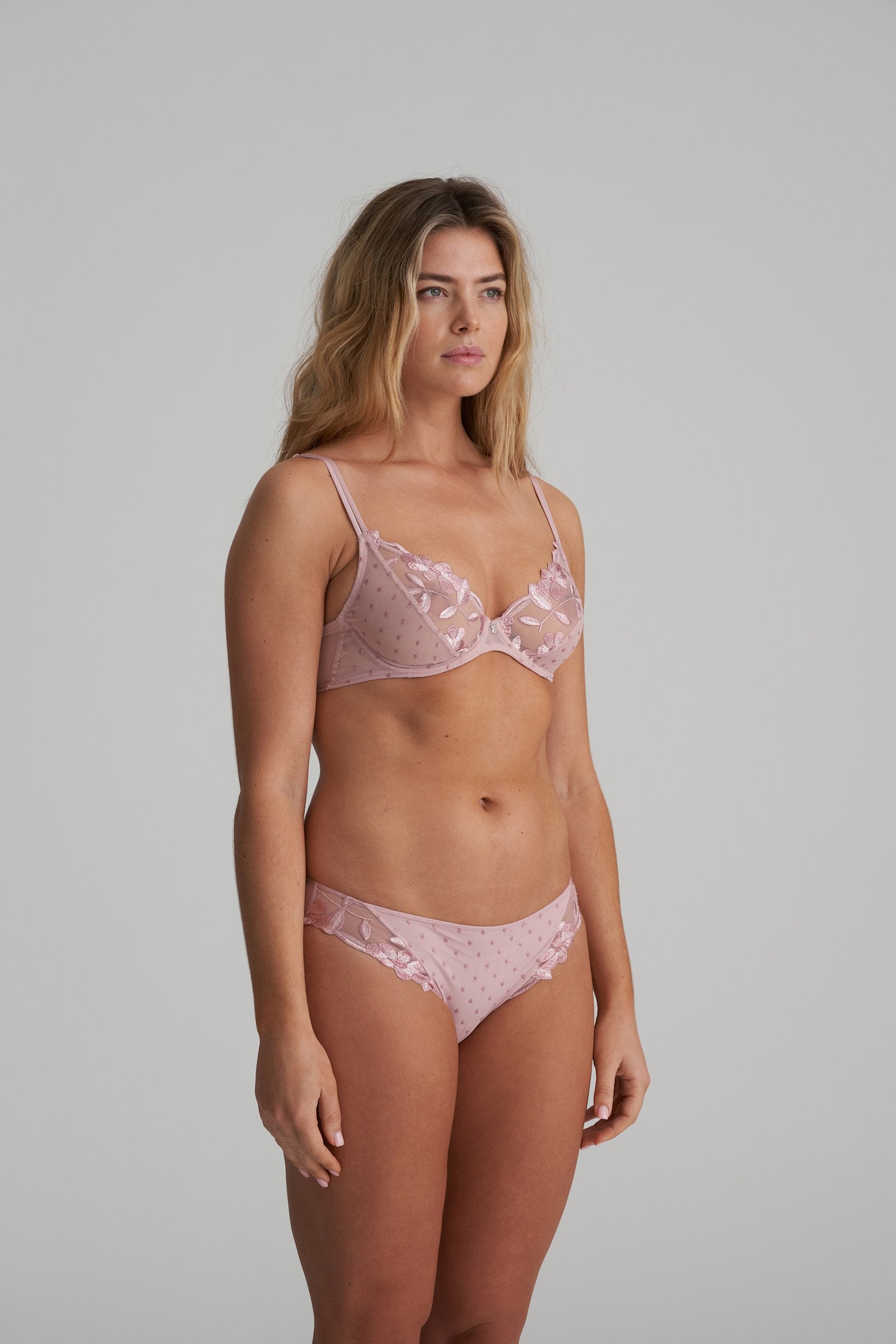 Marie Jo Agnes Rio Brief styled on model in Vintage Pink