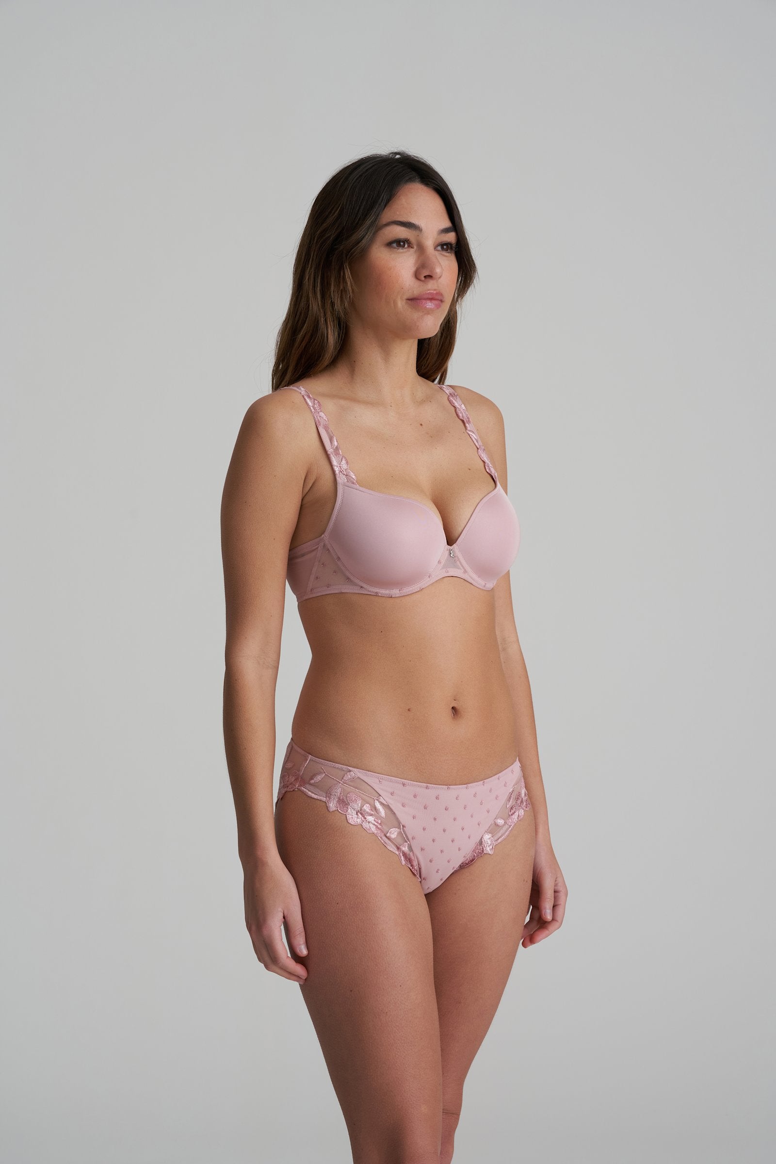 Marie Jo Agnes Italian Brief styled on model in Vintage Pink