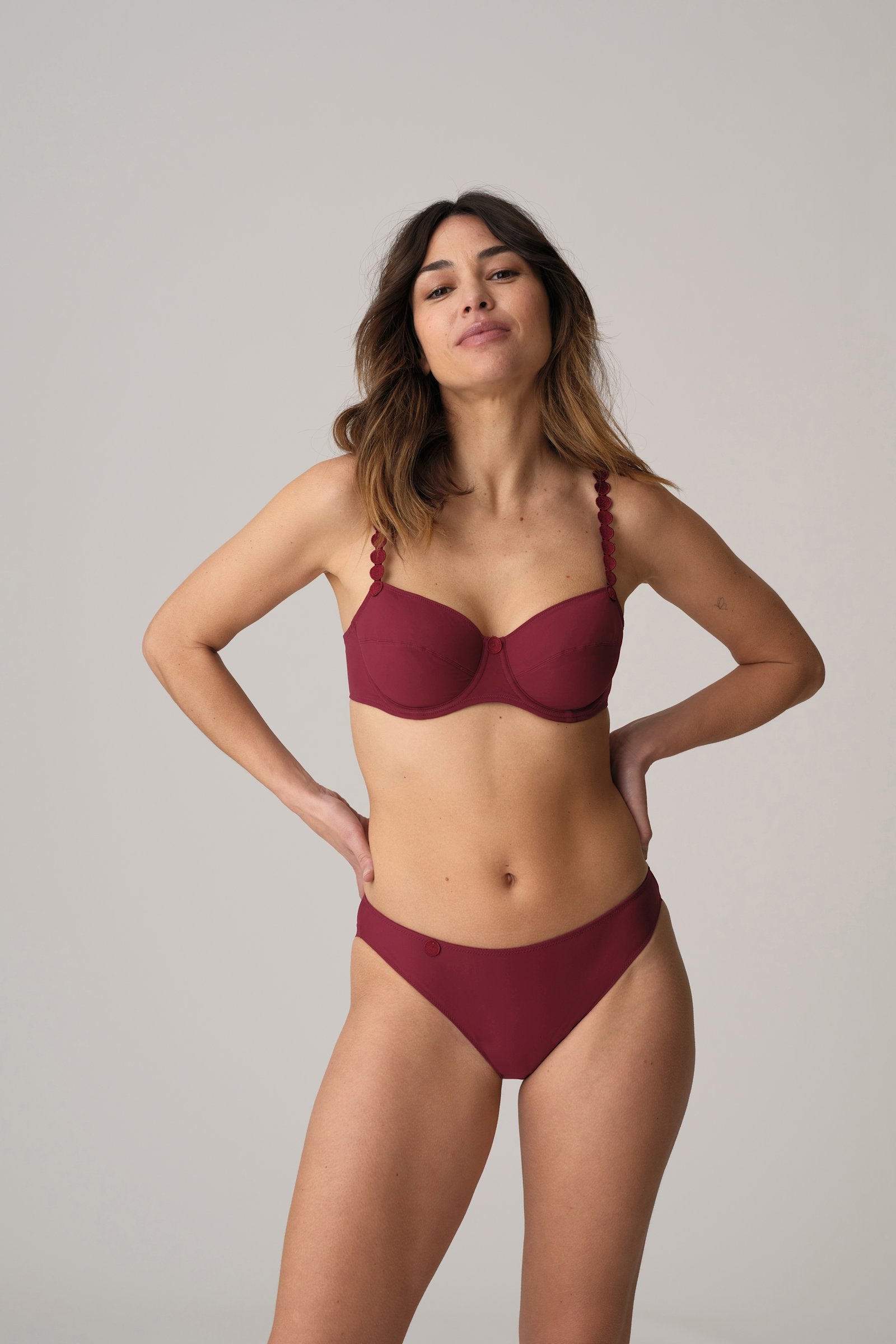 Marie Jo Tom Brief styled on model in Peony Pink