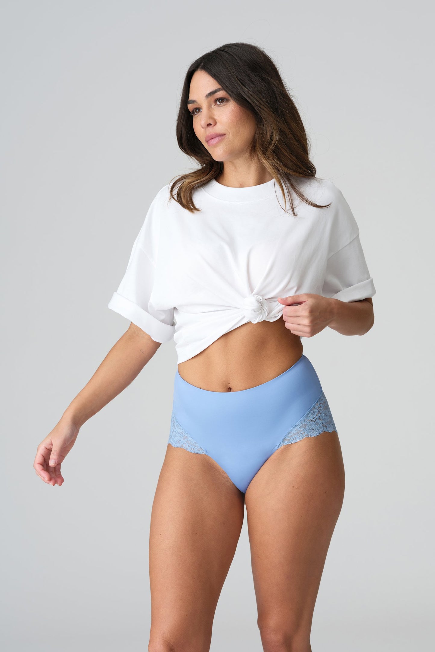 Marie Jo Color Studio Brief styled on model in Santorini Blue