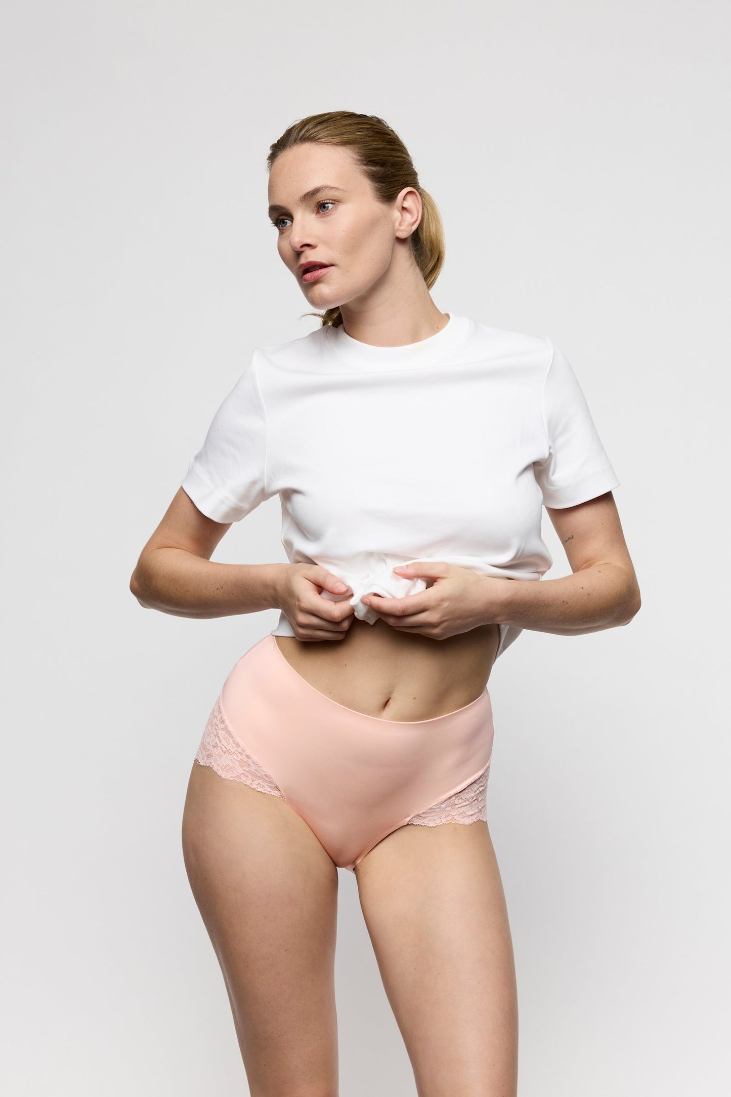 Marie Jo Color Studio Brief styled on model in Glossy Pink