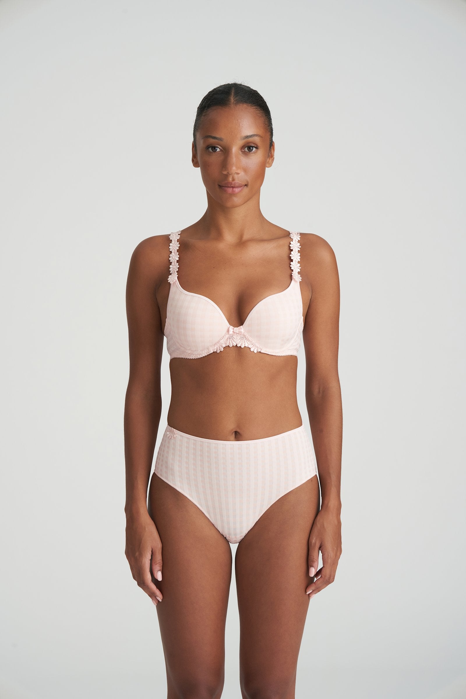 Marie Jo Avero Full Cup Bra styled on model in Pearly Pink