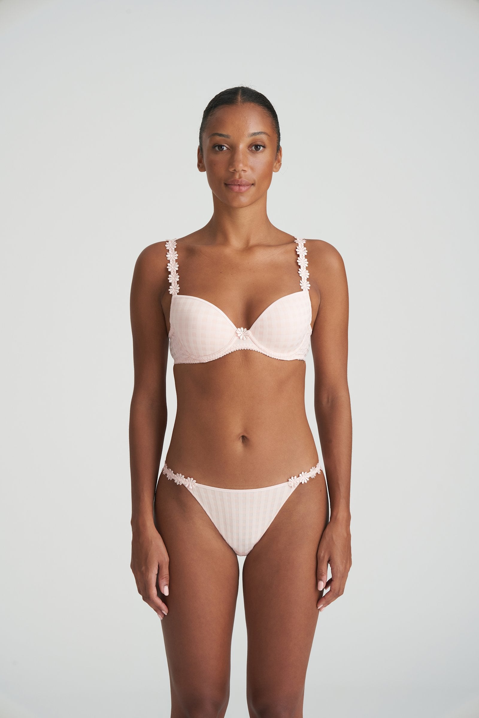 Marie Jo Avero Plunge Bra styled on model in Pearly Pink