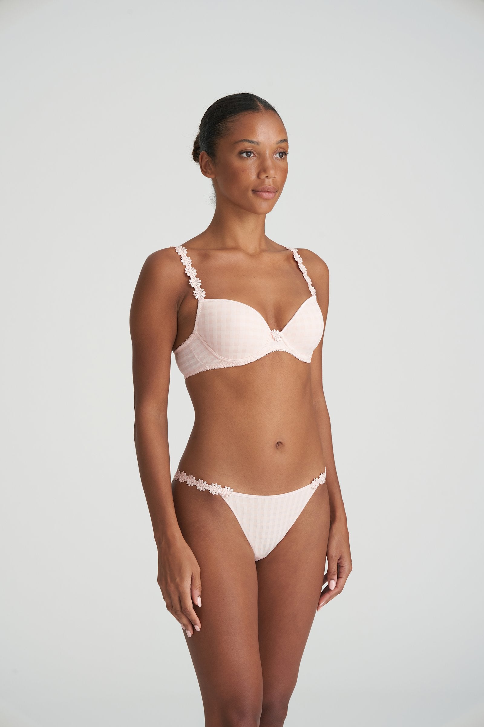 Marie Jo Avero Plunge Bra styled on model in Pearly Pink