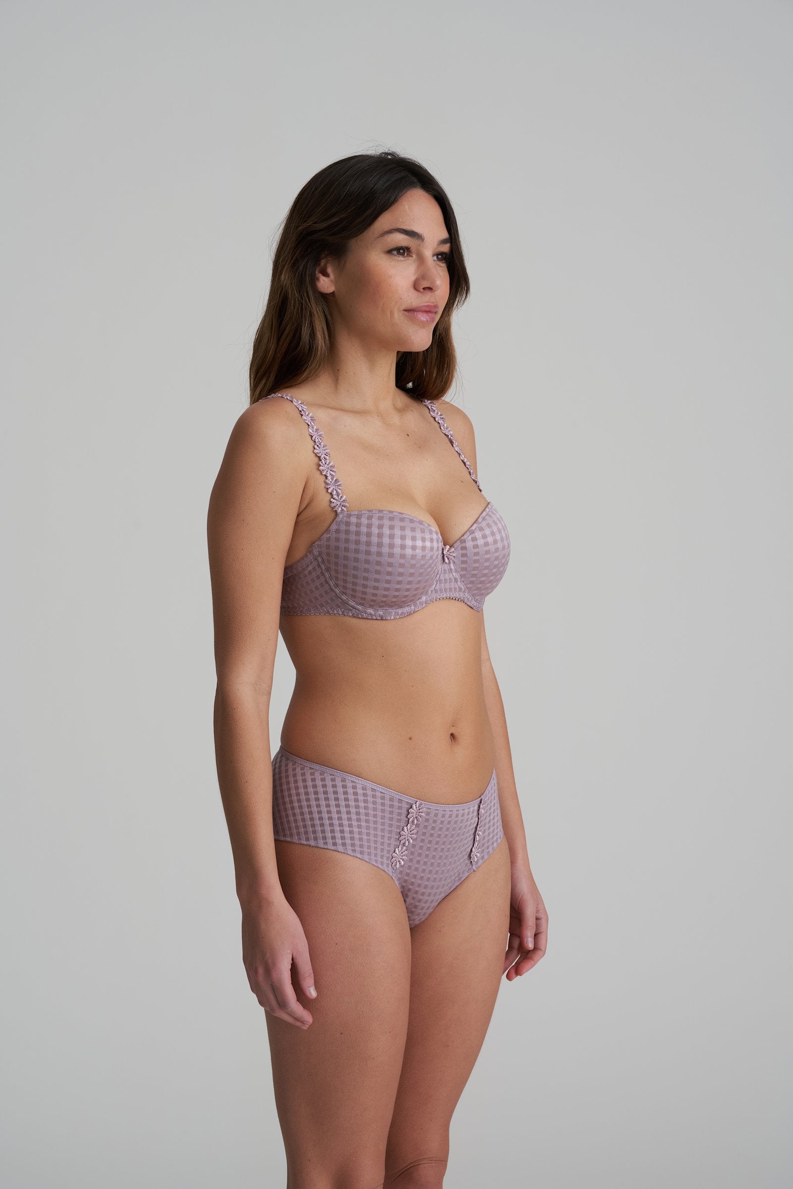 Marie Jo Avero Balcony Bra styled on model in Soft Sand