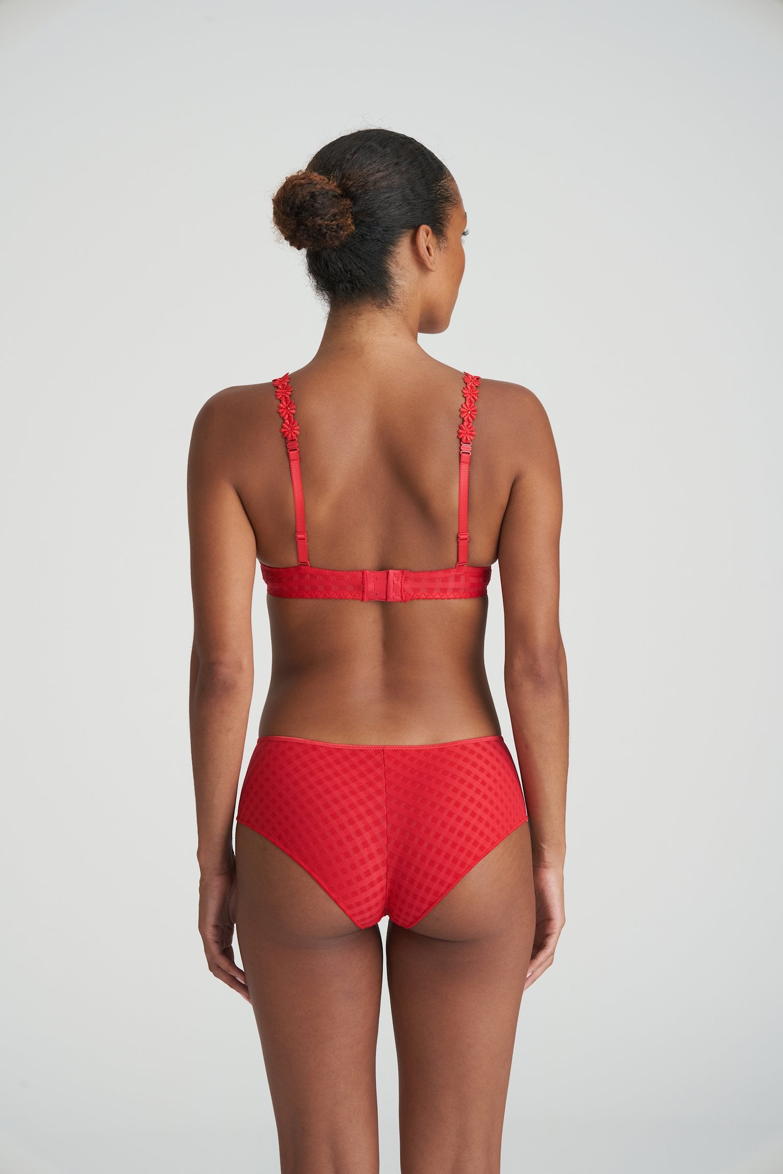 Marie Jo Avero Balcony Bra styled on model in Scarlet