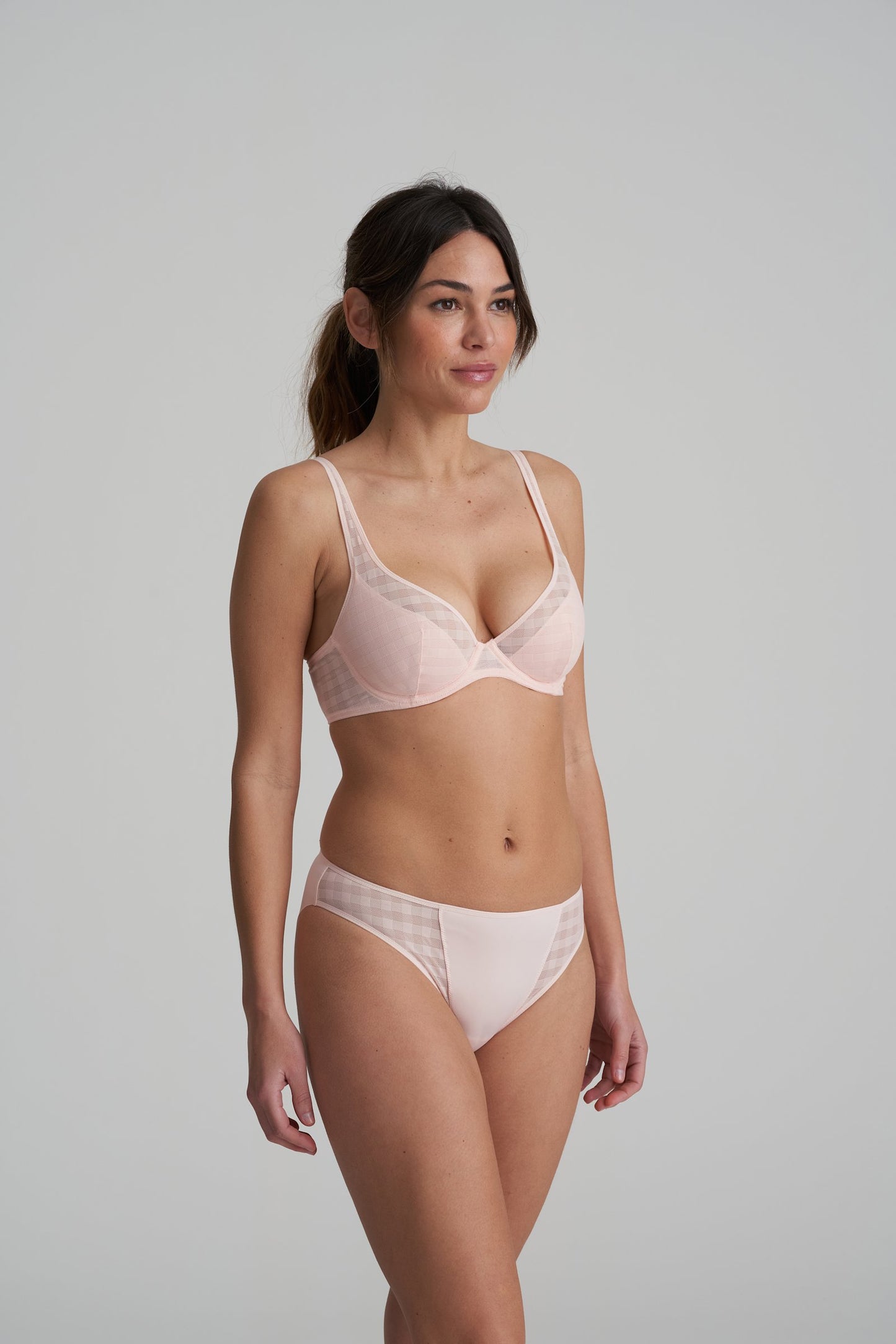 Marie Jo Jereme Padded Plunge Bra styled on model in Glossy Pink