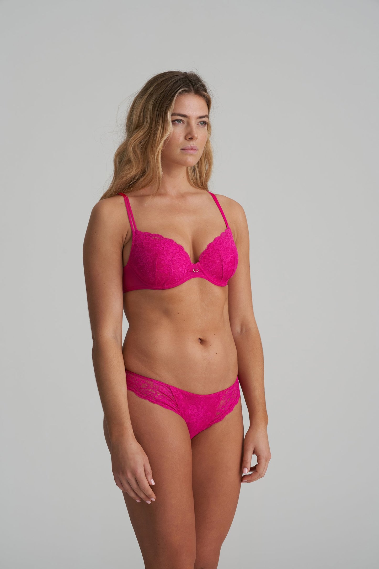Marie Jo Melipha Padded Heartshape Bra styled on model in Very Berry