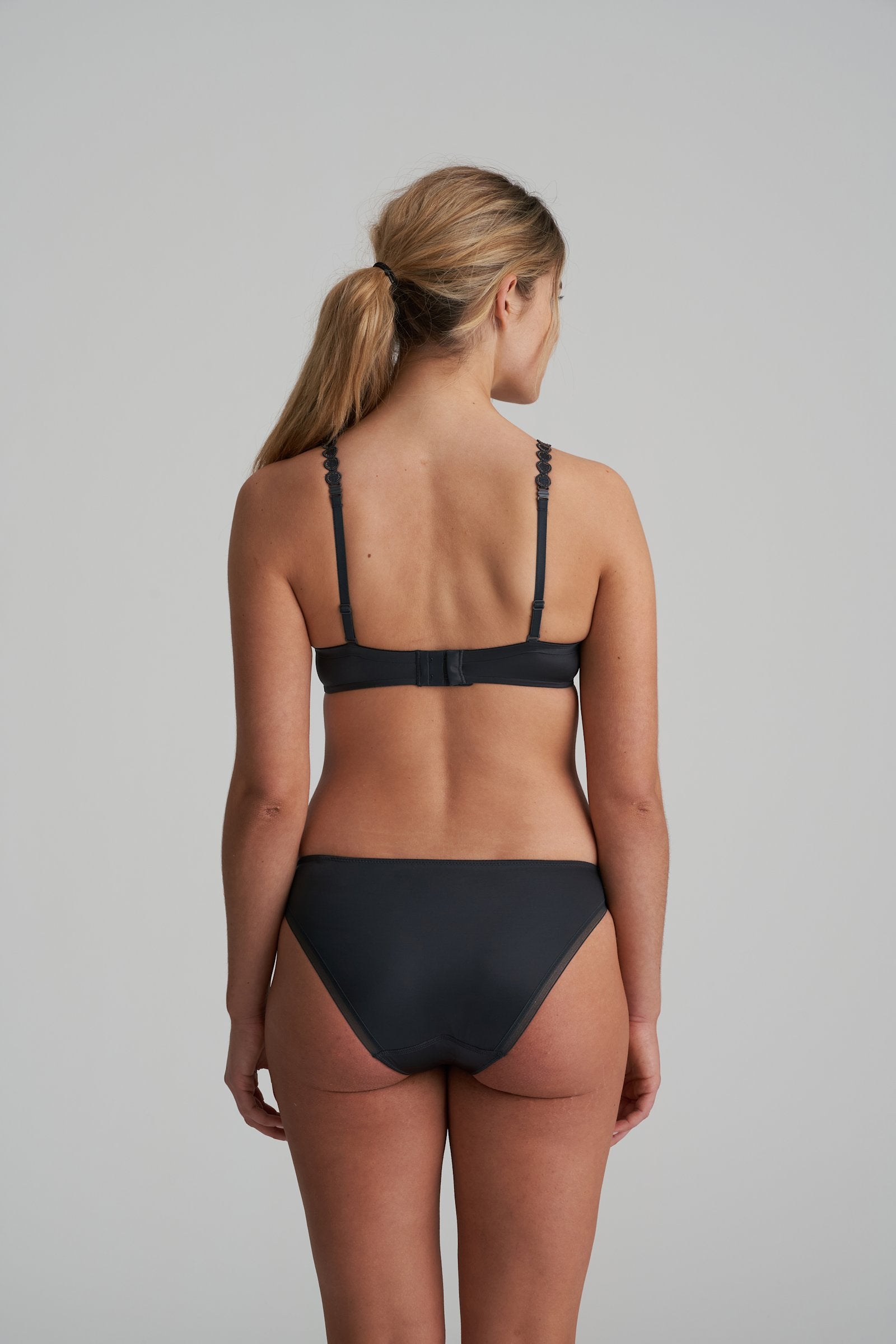 Marie Jo Tom Full Cup Bra styled on model in Graphite Grey