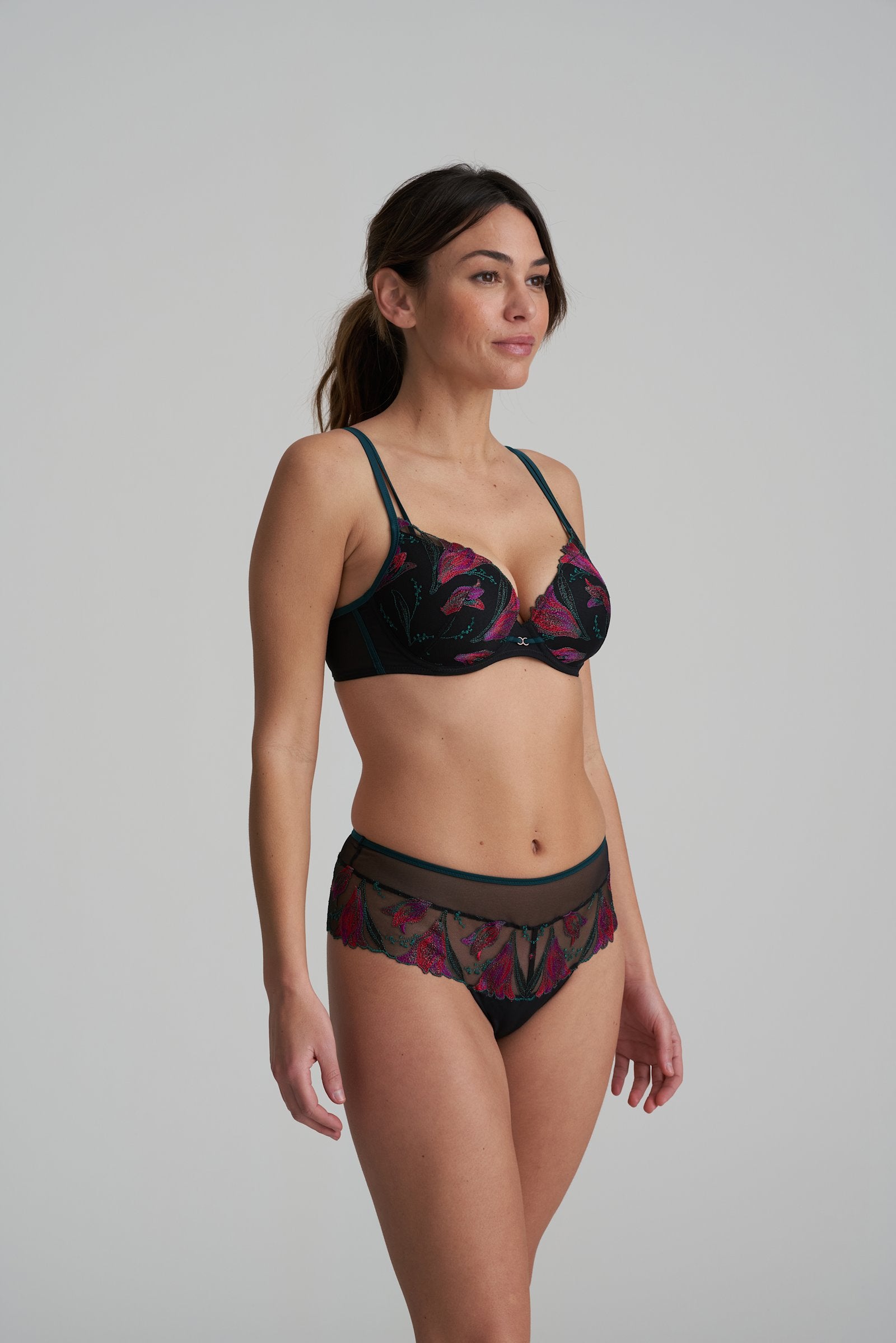 Marie Jo Yoly Padded Heartshape Bra styled on model in Jewel Green