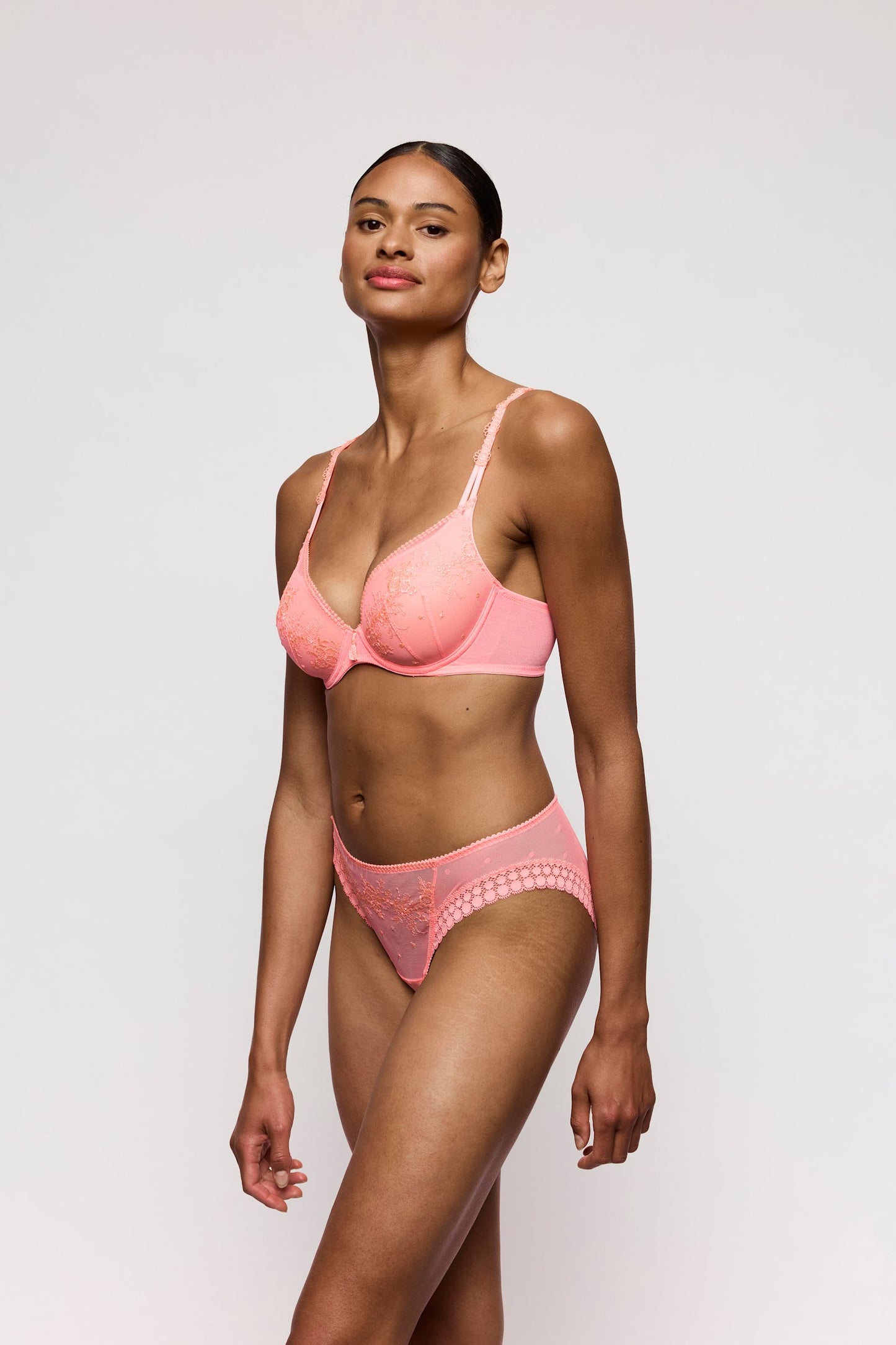 Marie Jo Annaelle Rio Brief styled on model in Neon Peach