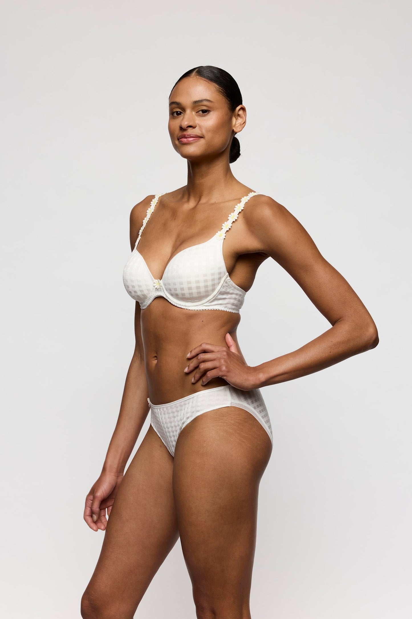 Marie Jo Avero Brief styled on model in Ivory Petal