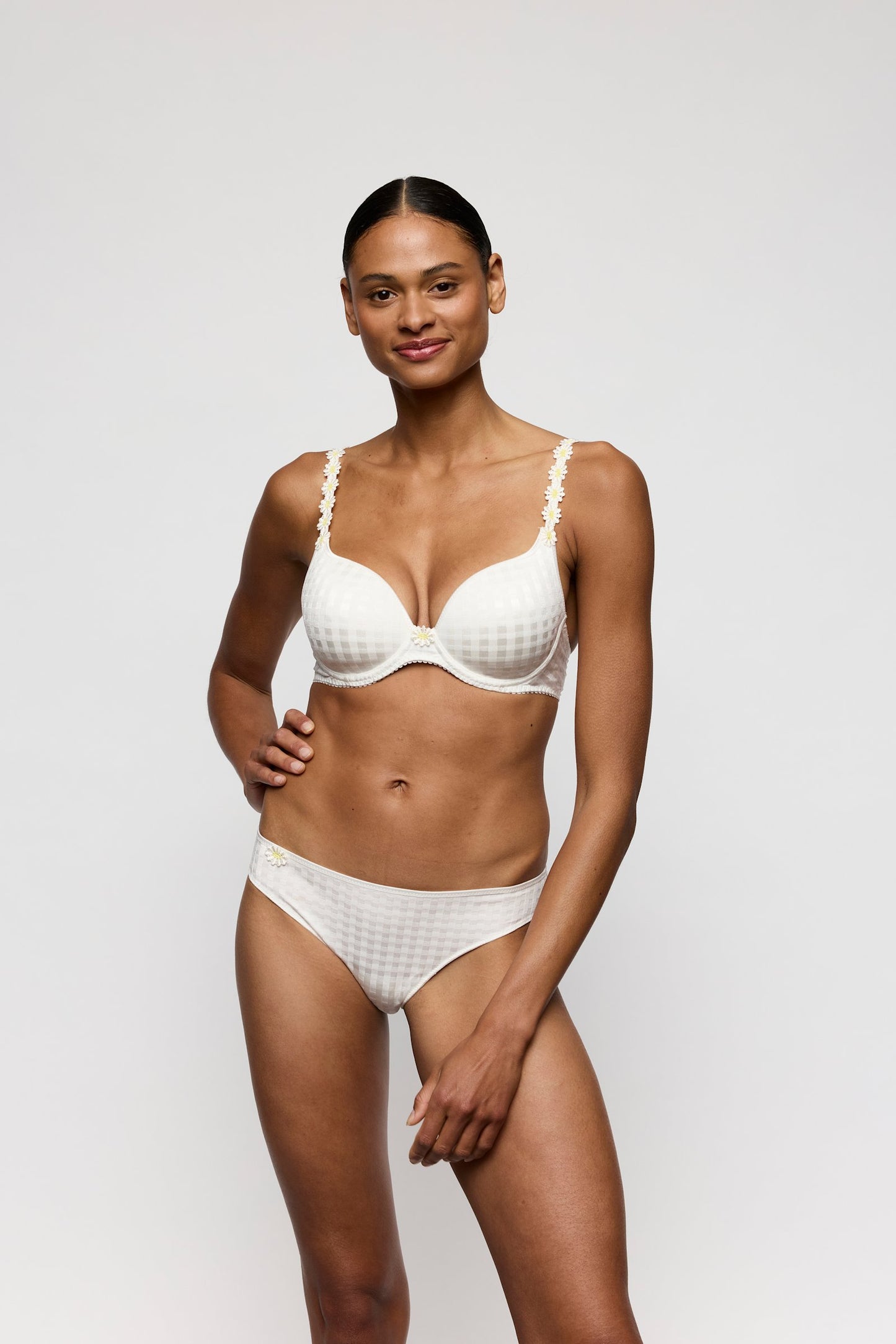 Marie Jo Avero Brief styled on model in Ivory Petal