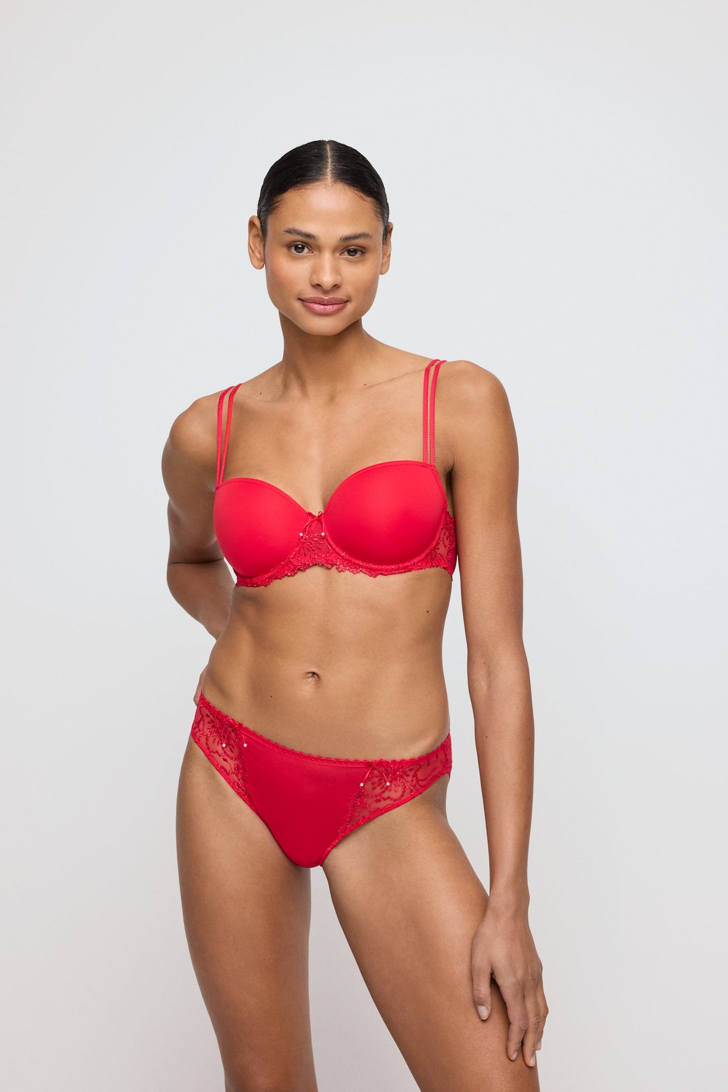 Marie Jo Jane Brief styled on model in True Red