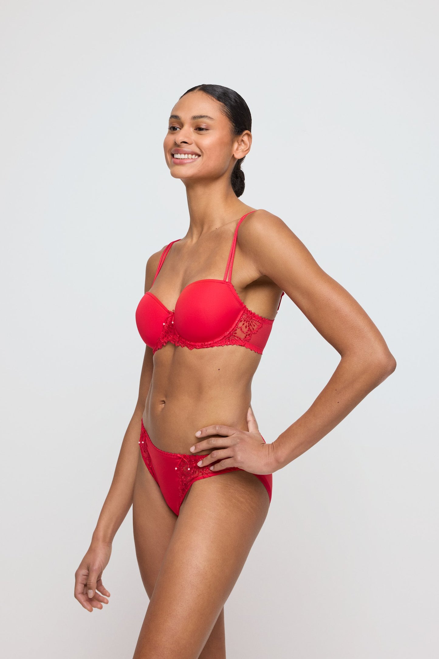 Marie Jo Jane Brief styled on model in True Red
