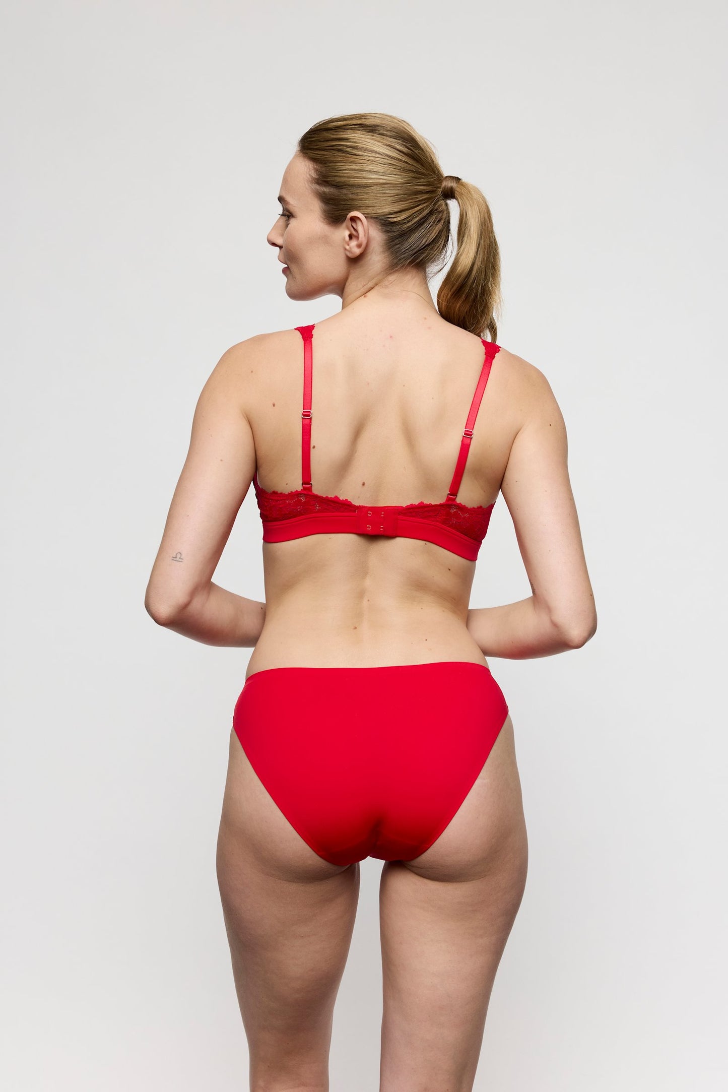 Marie Jo Soft Studio Rio Brief styled on model in True Red