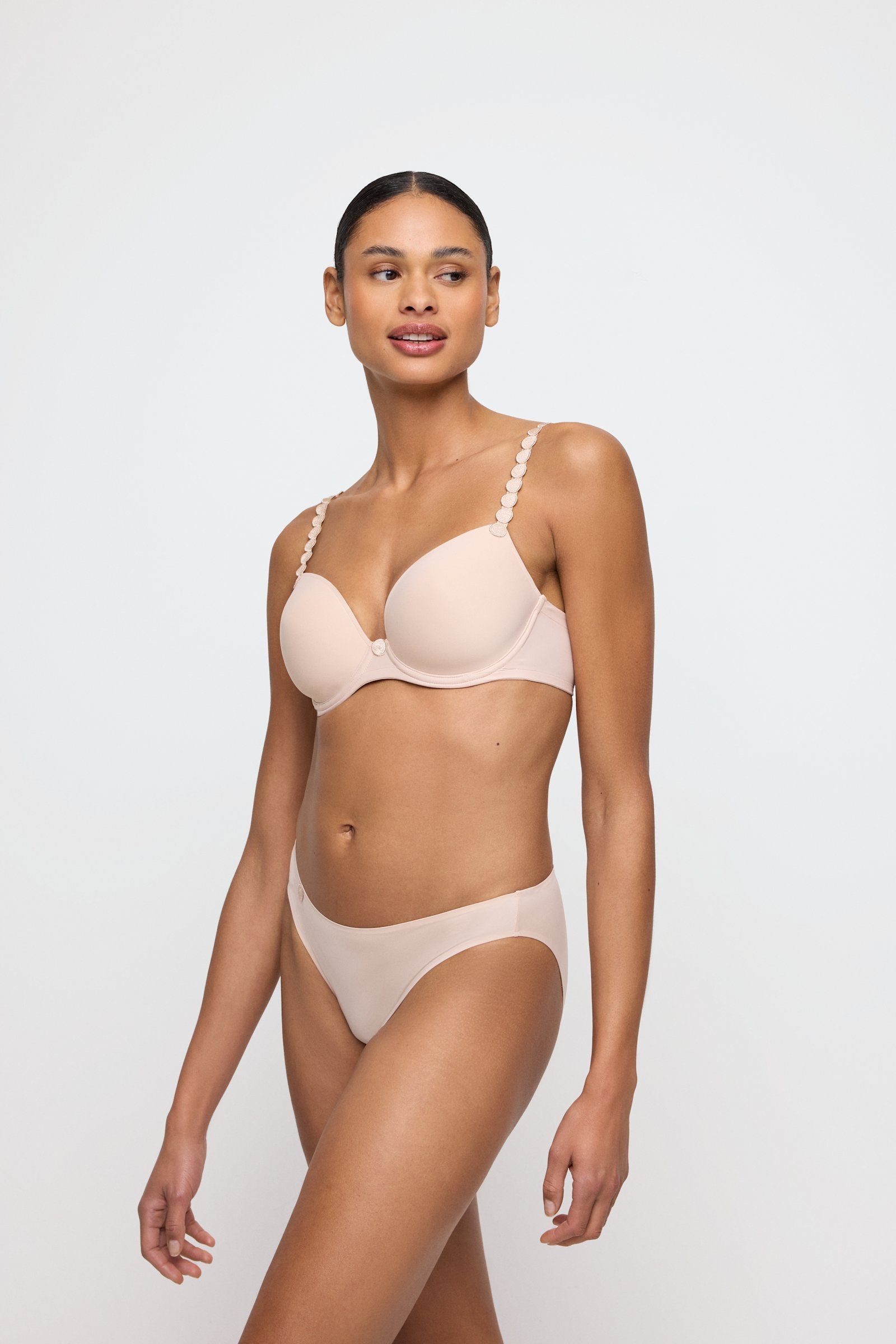 Marie Jo Tom Plunge Bra styled on model in Caffé Latte