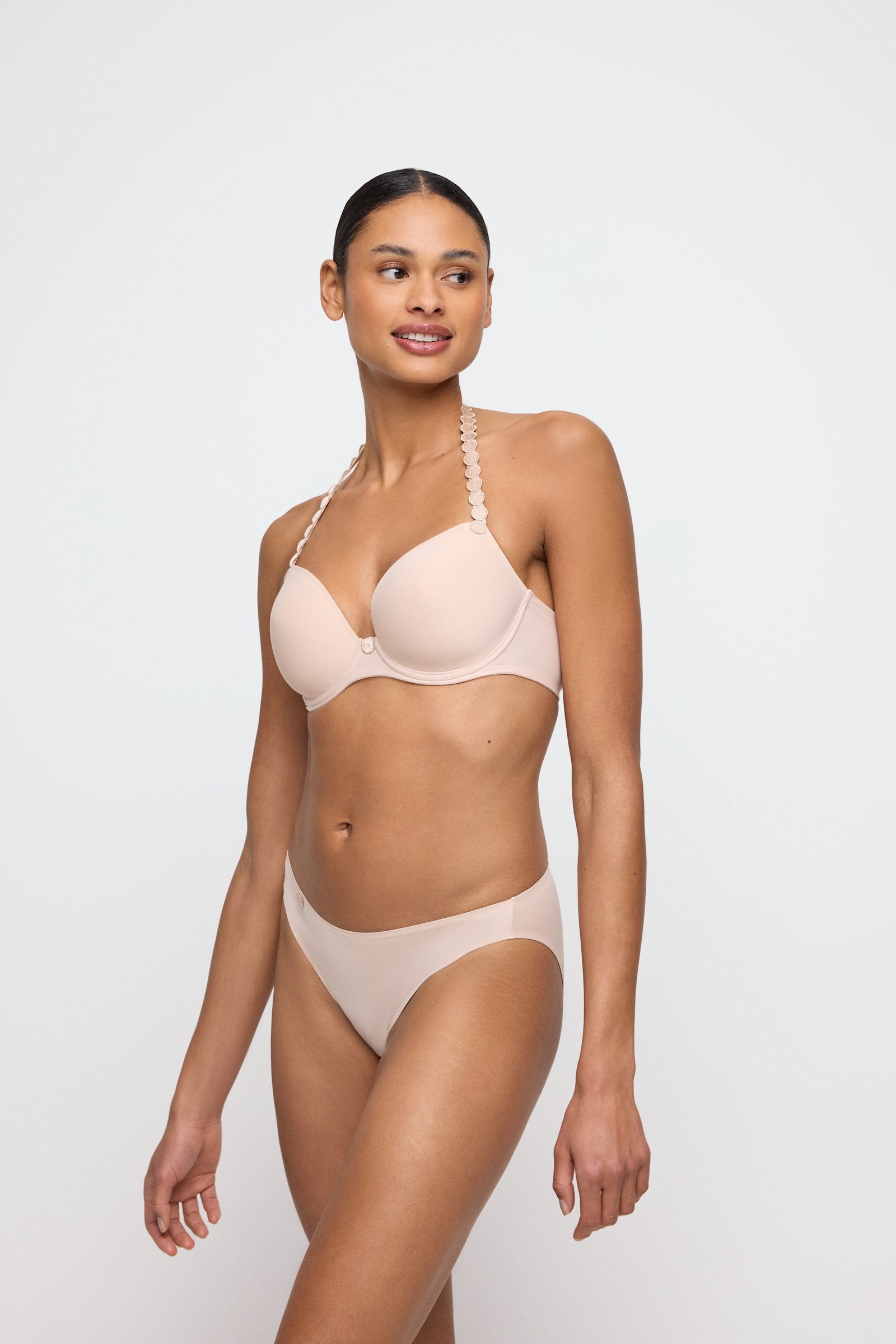 Marie Jo Tom Plunge Bra styled on model in Caffé Latte