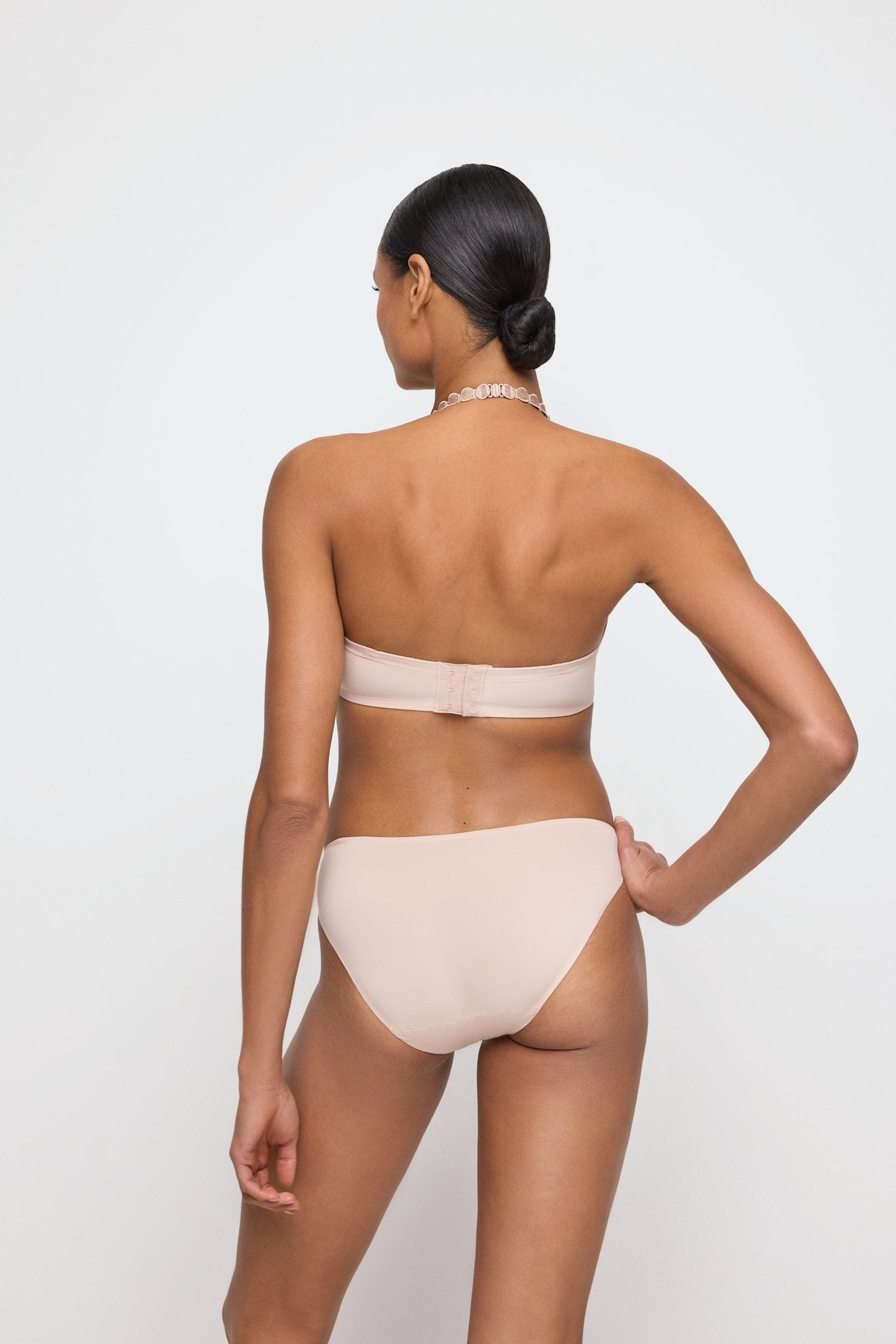 Marie Jo Tom Plunge Bra styled on model in Caffé Latte