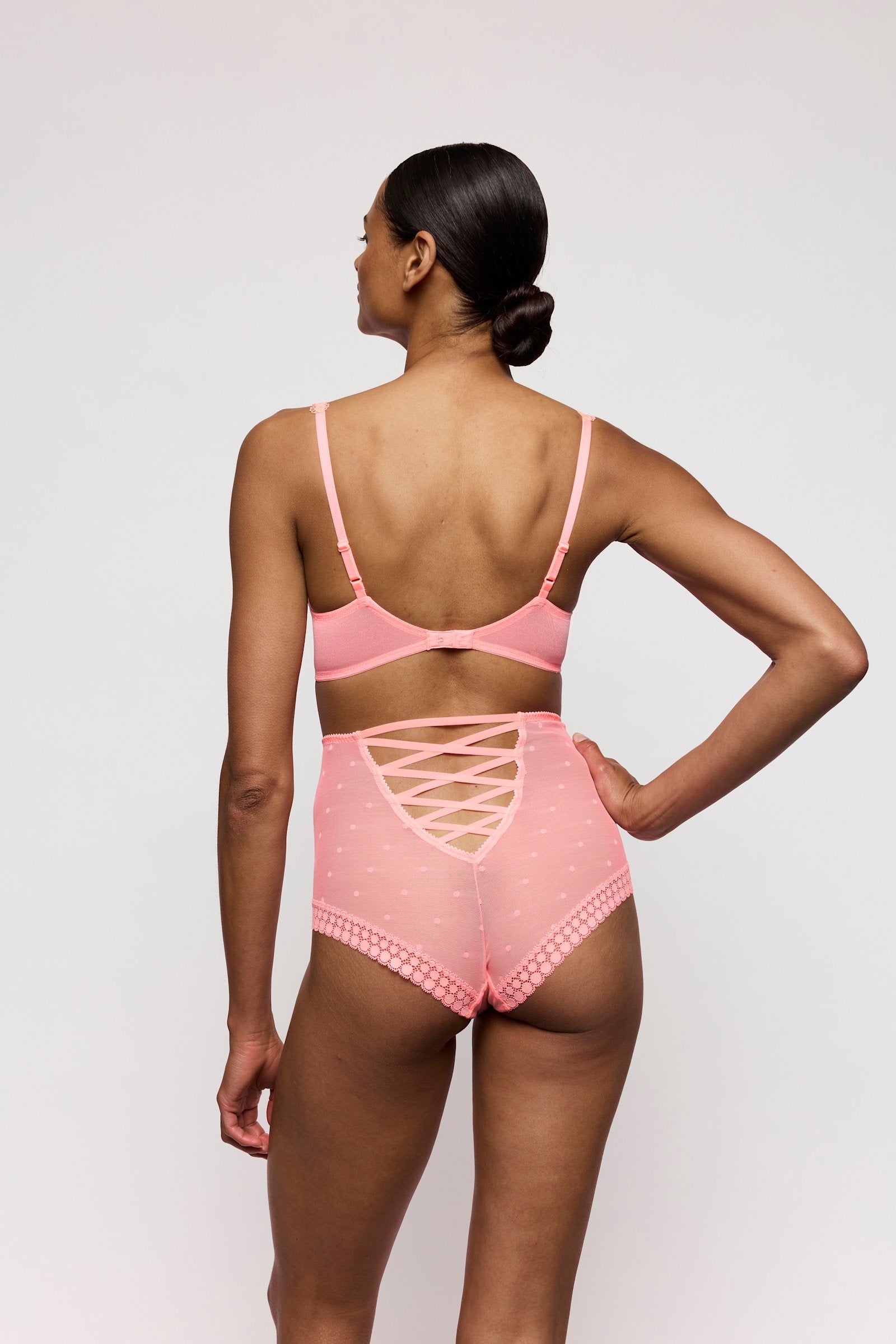 Marie Jo Annaelle Full Brief styled on model in Neon Peach