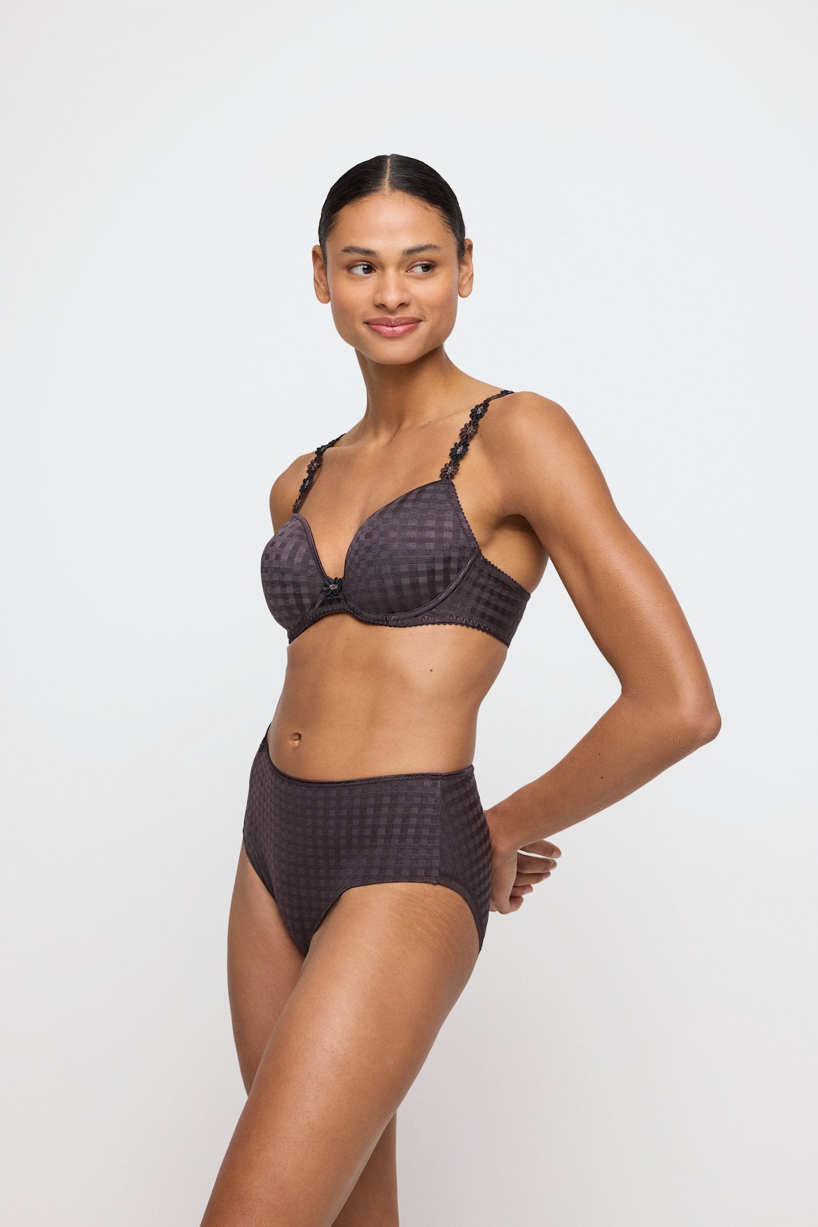 Marie Jo Avero Plunge Bra styled on model in Sweet Chocolate