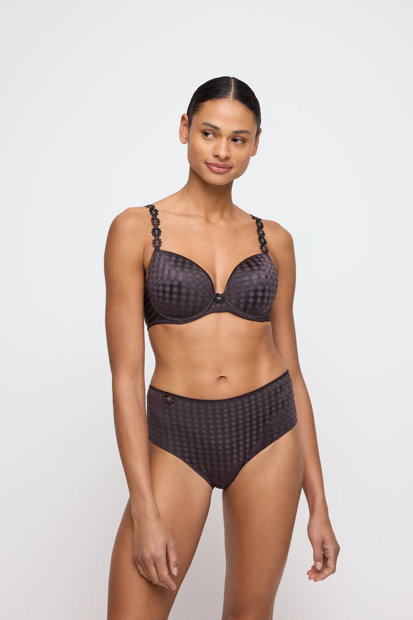 Marie Jo Avero Plunge Bra styled on model in Sweet Chocolate