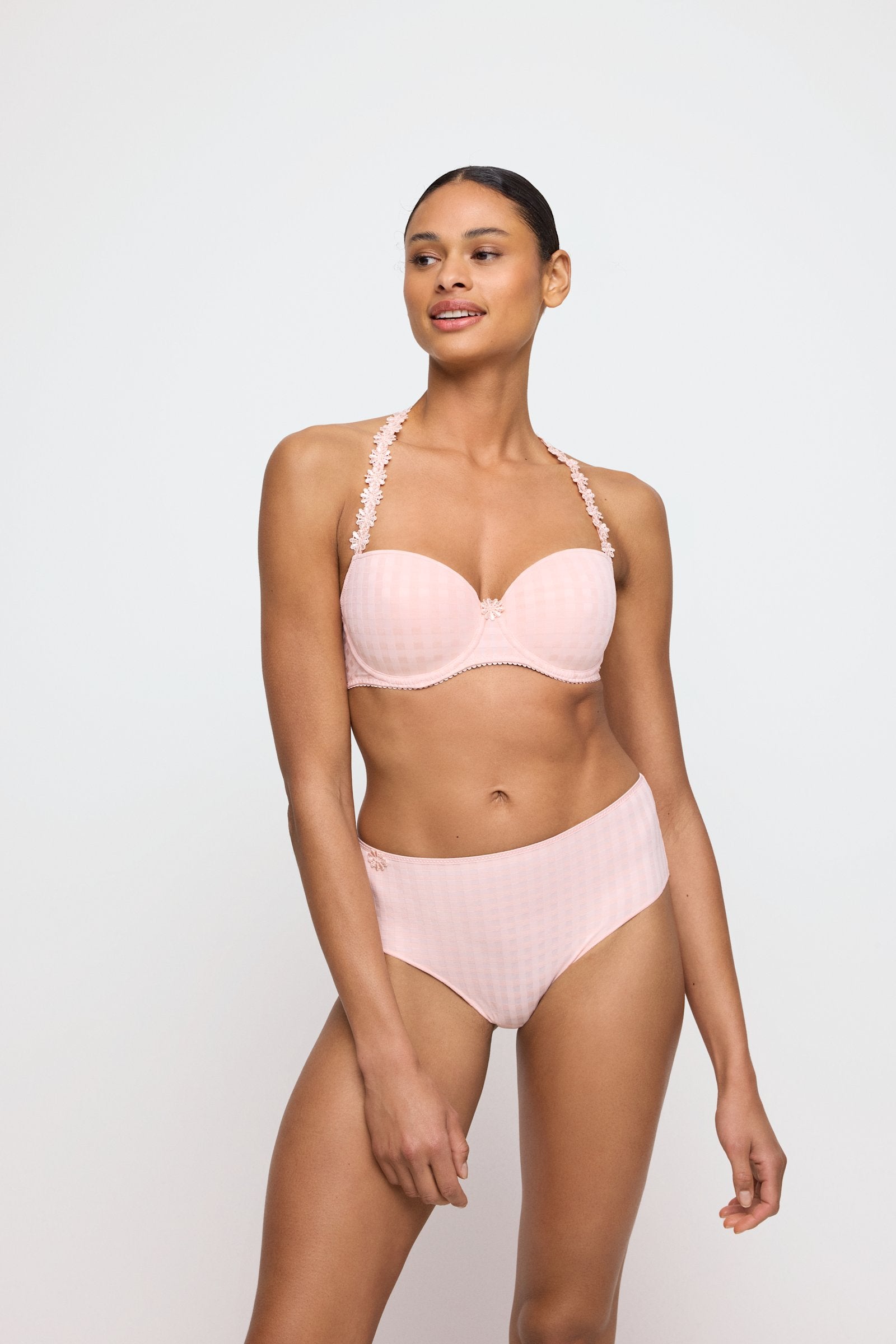 Marie Jo Avero Balcony Bra styled on model in Pearly Pink