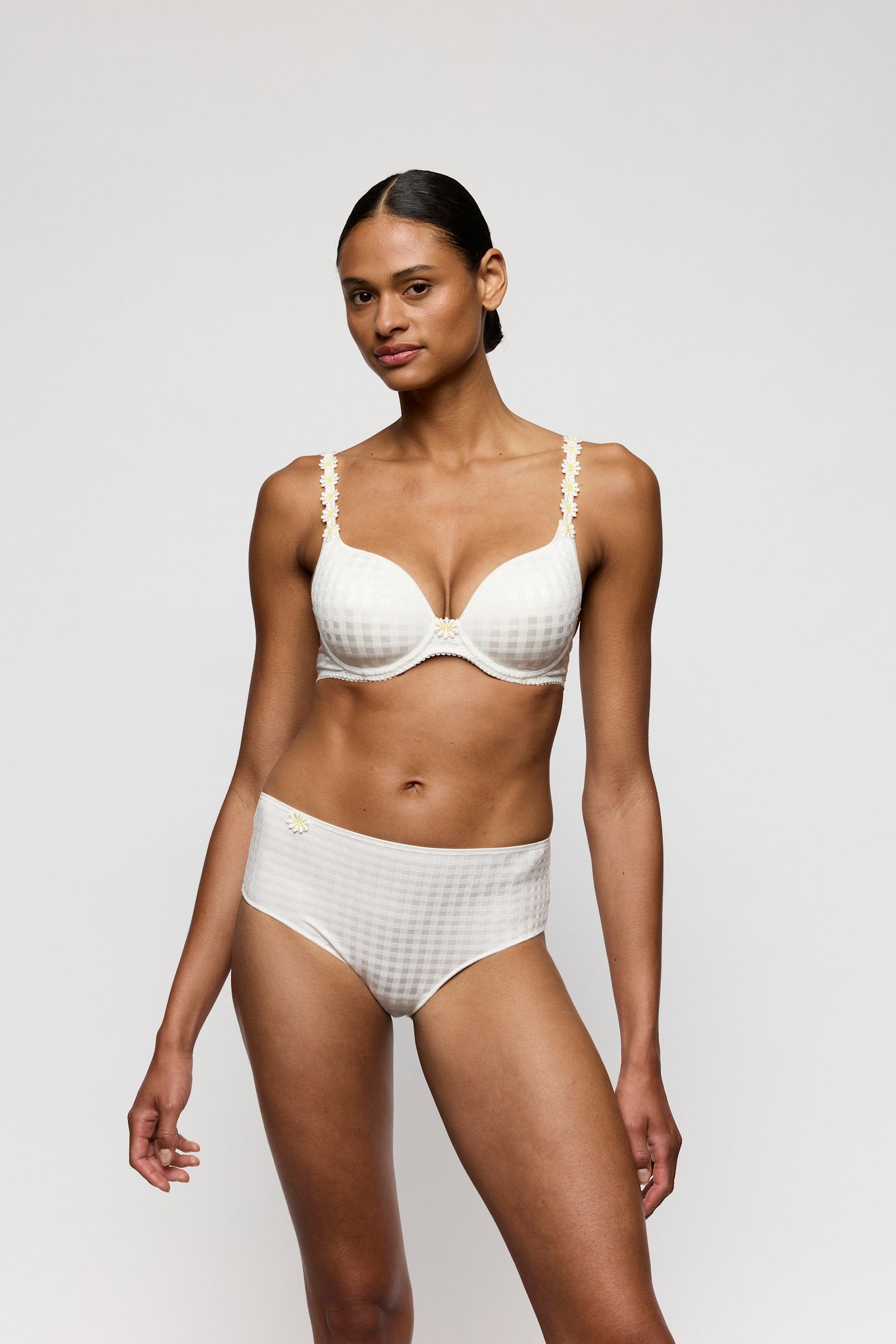 Marie Jo Avero Brief styled on model in Ivory Petal