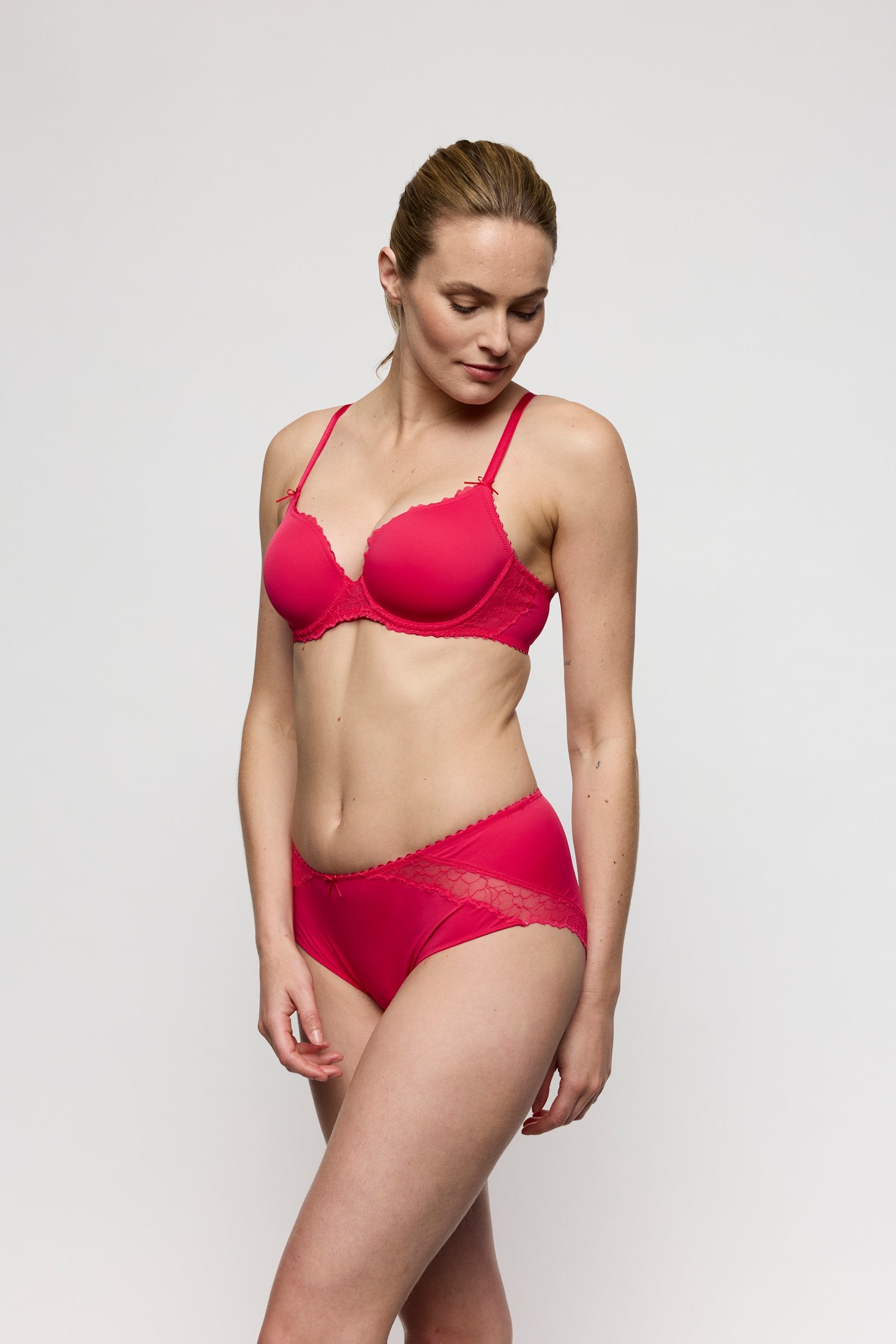 Marie Jo Azelie Padded Heartshape Bra styled on model in Raspberry