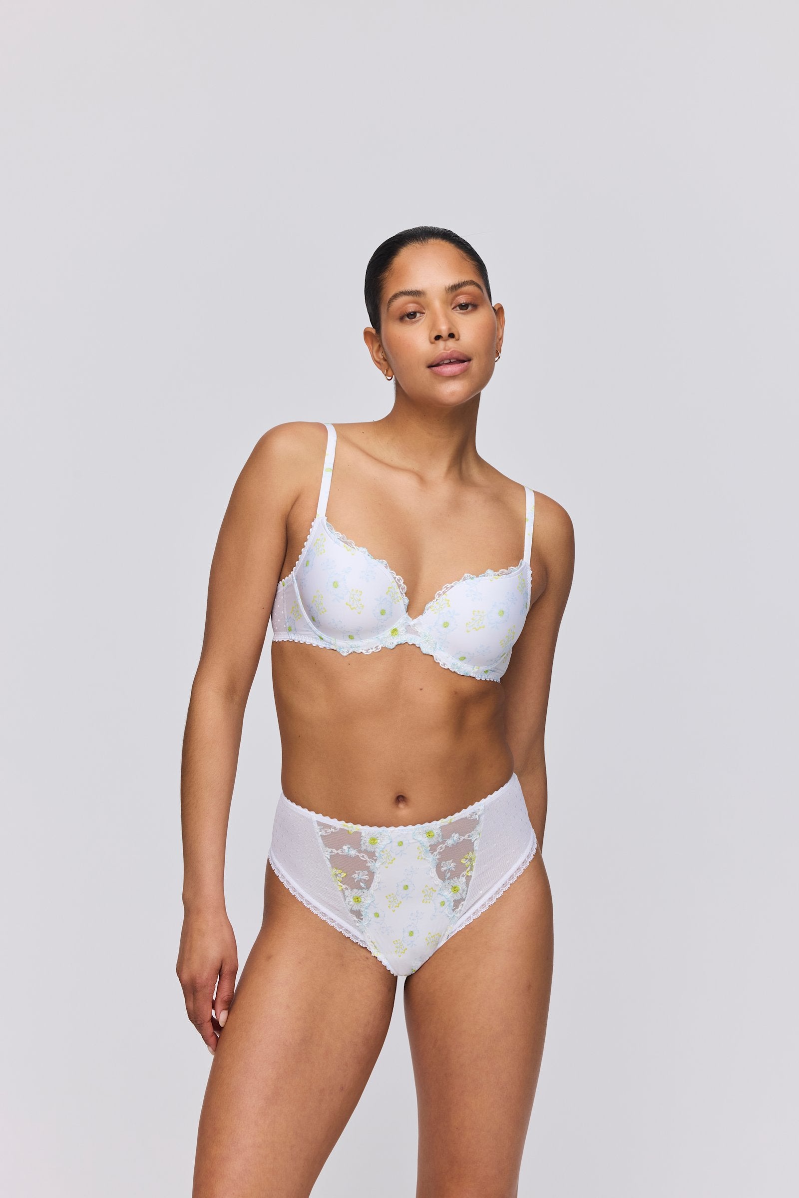 Marie Jo Chen Padded Heartshape Bra styled on model in White Yacht