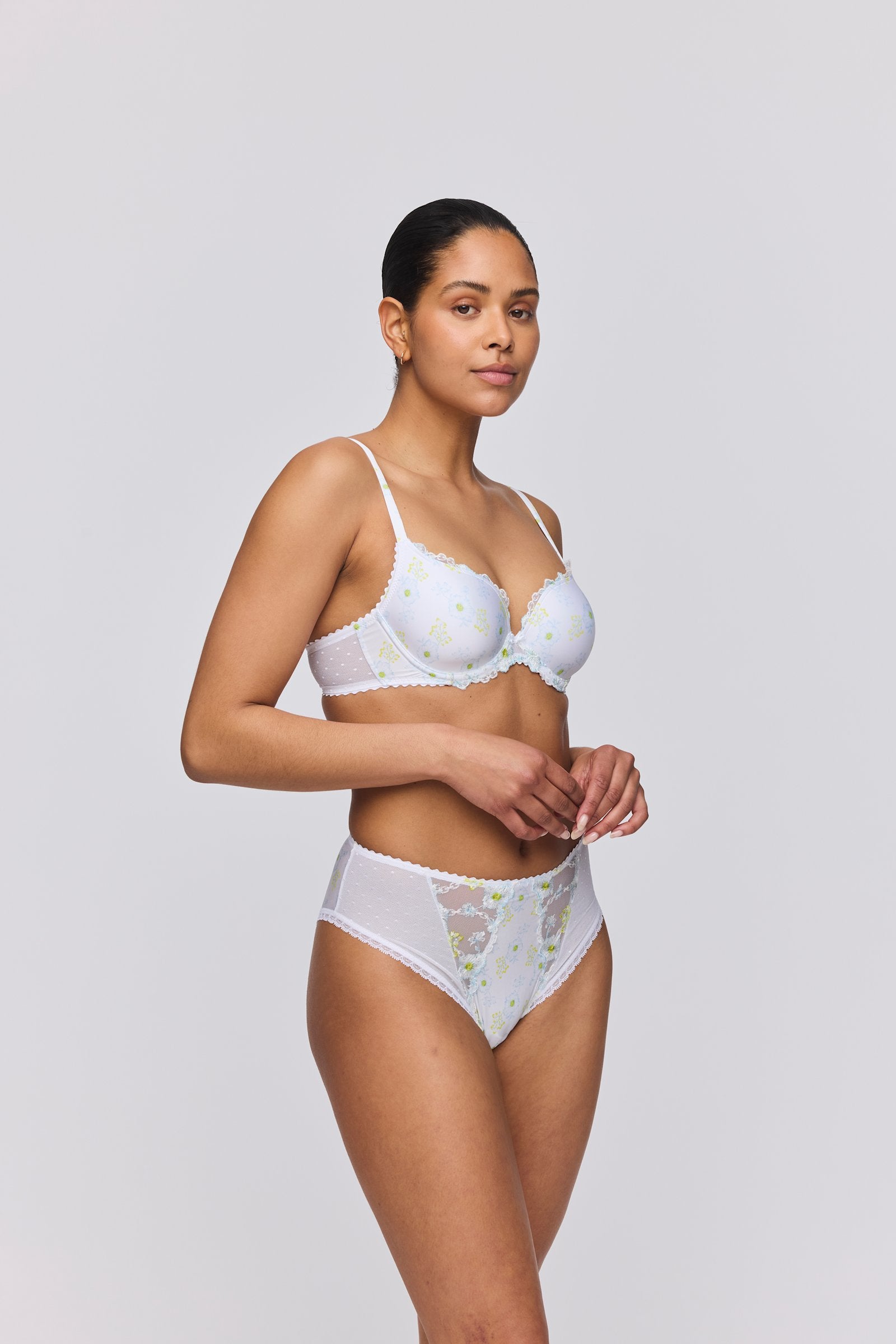 Marie Jo Chen Padded Heartshape Bra styled on model in White Yacht