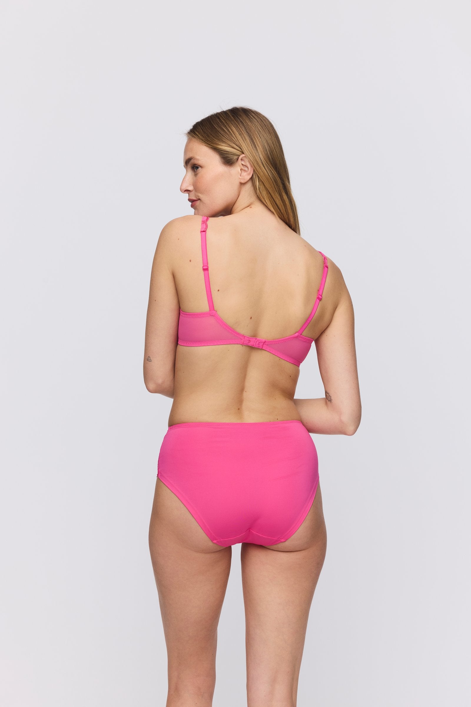 Marie Jo Heleen Padded Heartshape Bra styled on model in Hollywood Pink