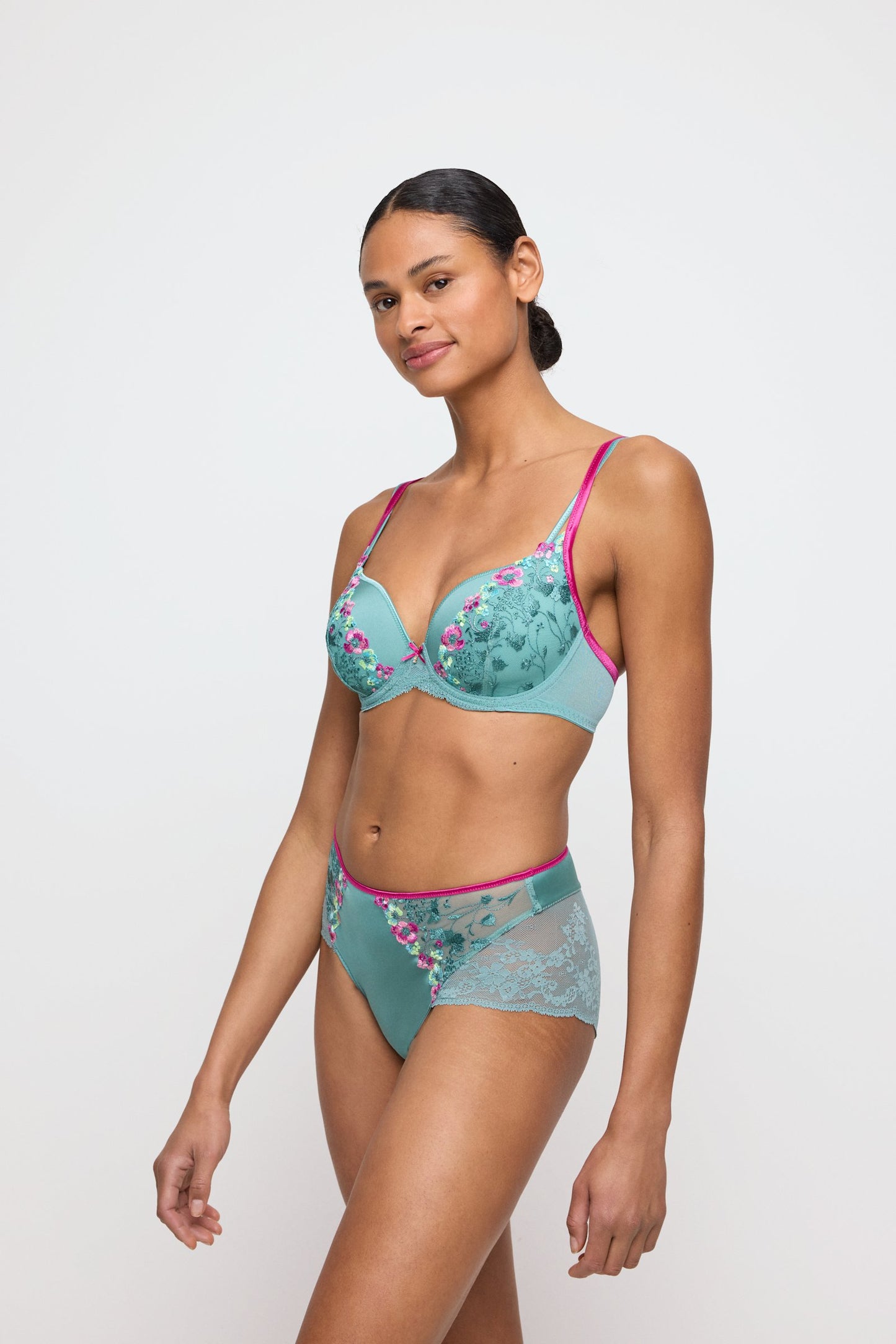 Marie Jo Lizelot Padded Heartshape Bra styled on model in Bali Green