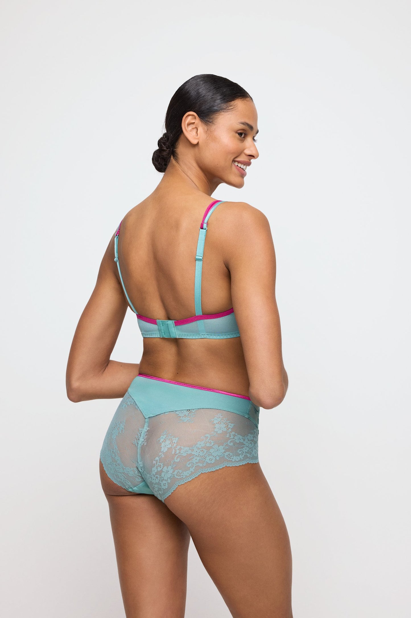 Marie Jo Lizelot Padded Heartshape Bra styled on model in Bali Green