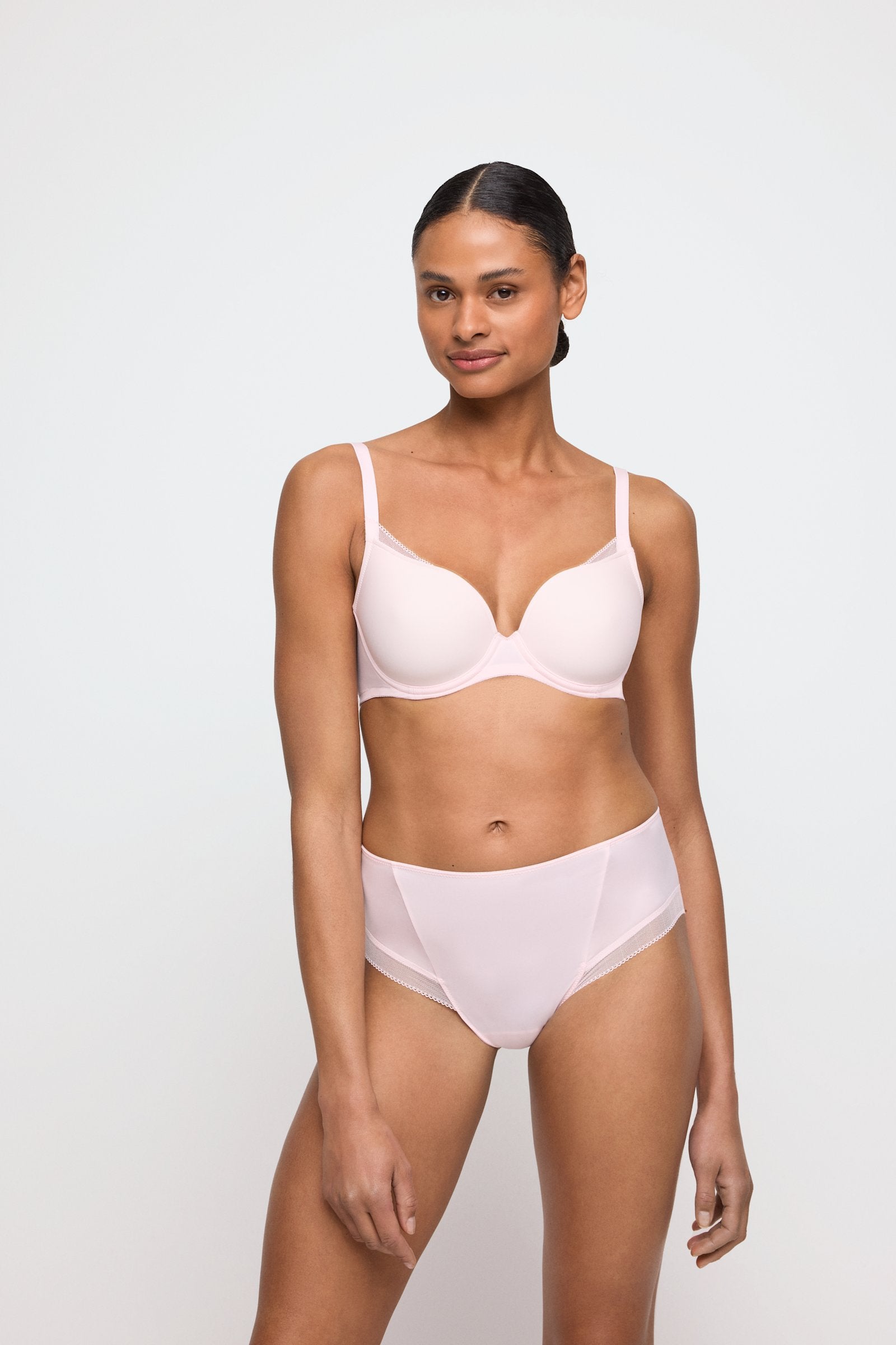 Marie Jo Milao Full Brief styled on model in Pastel Pink