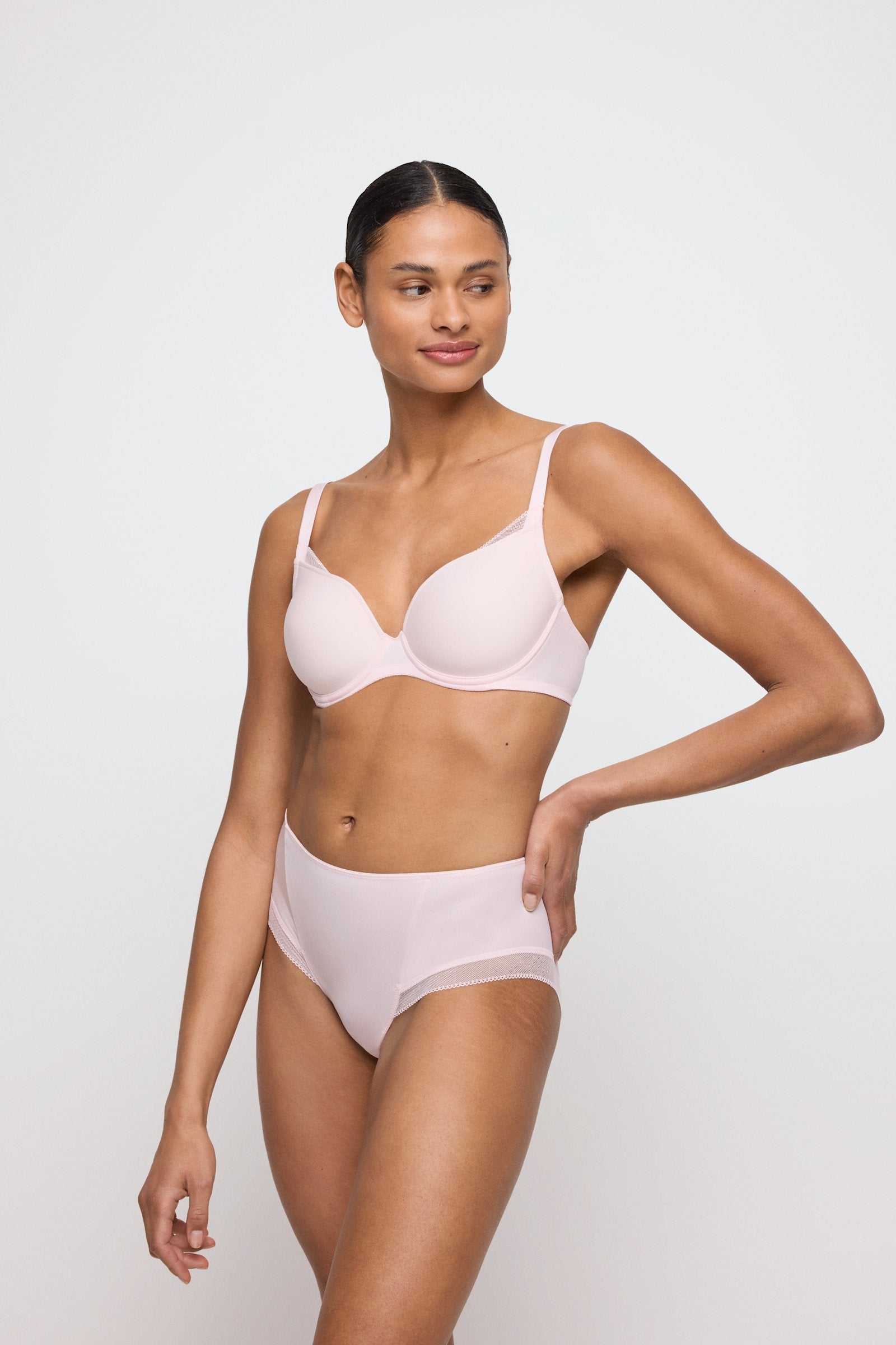 Marie Jo Milao Full Brief styled on model in Pastel Pink