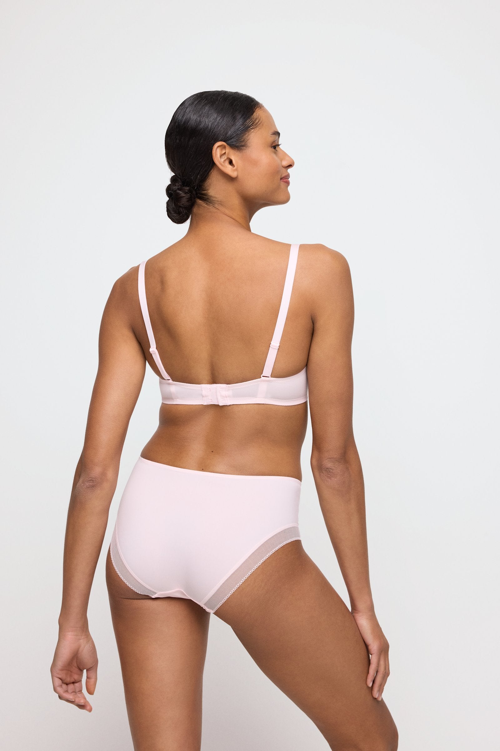 Marie Jo Milao Full Brief styled on model in Pastel Pink