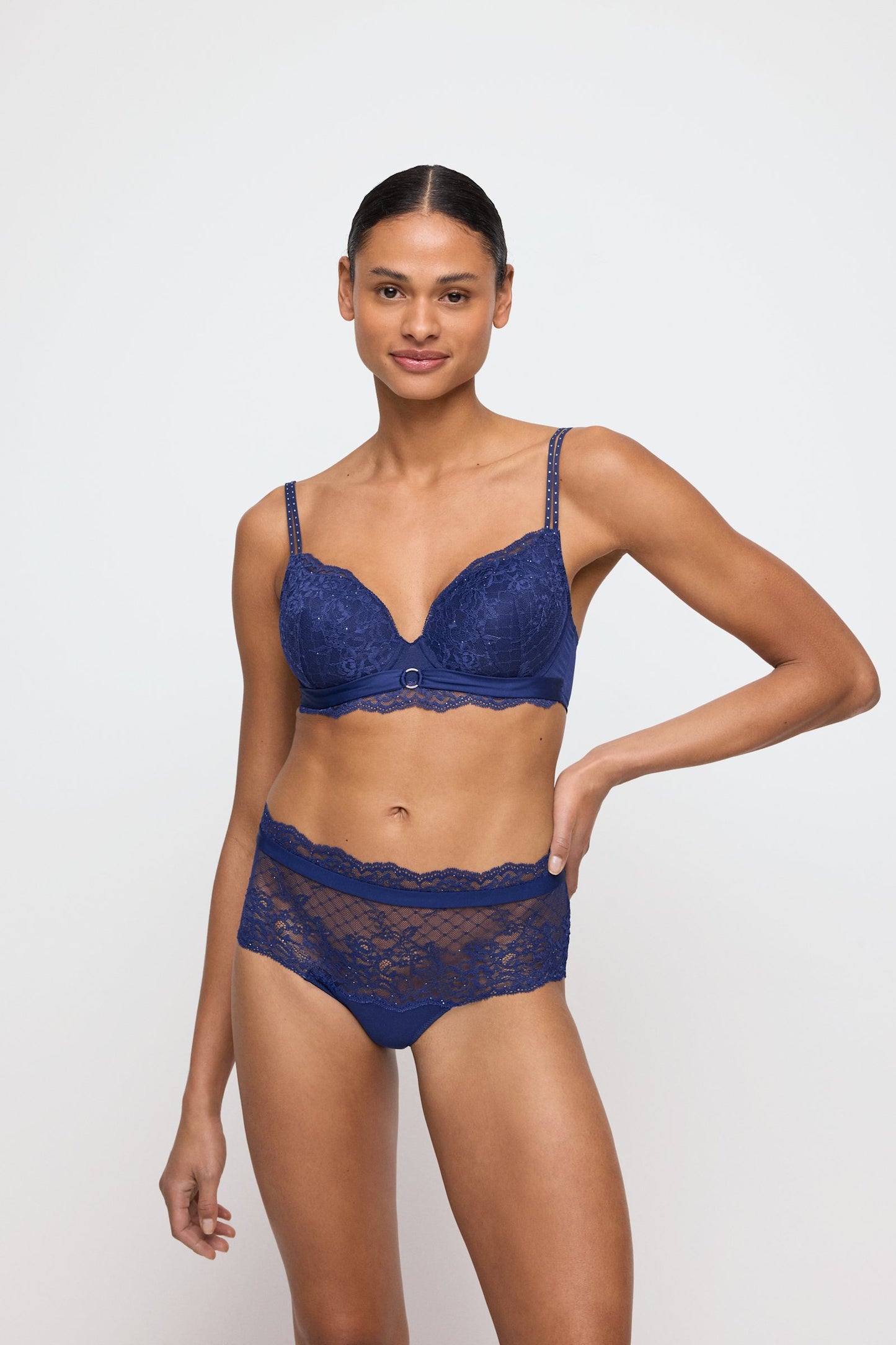 Marie Jo Musea Full Brief styled on model in Sapphire Blue