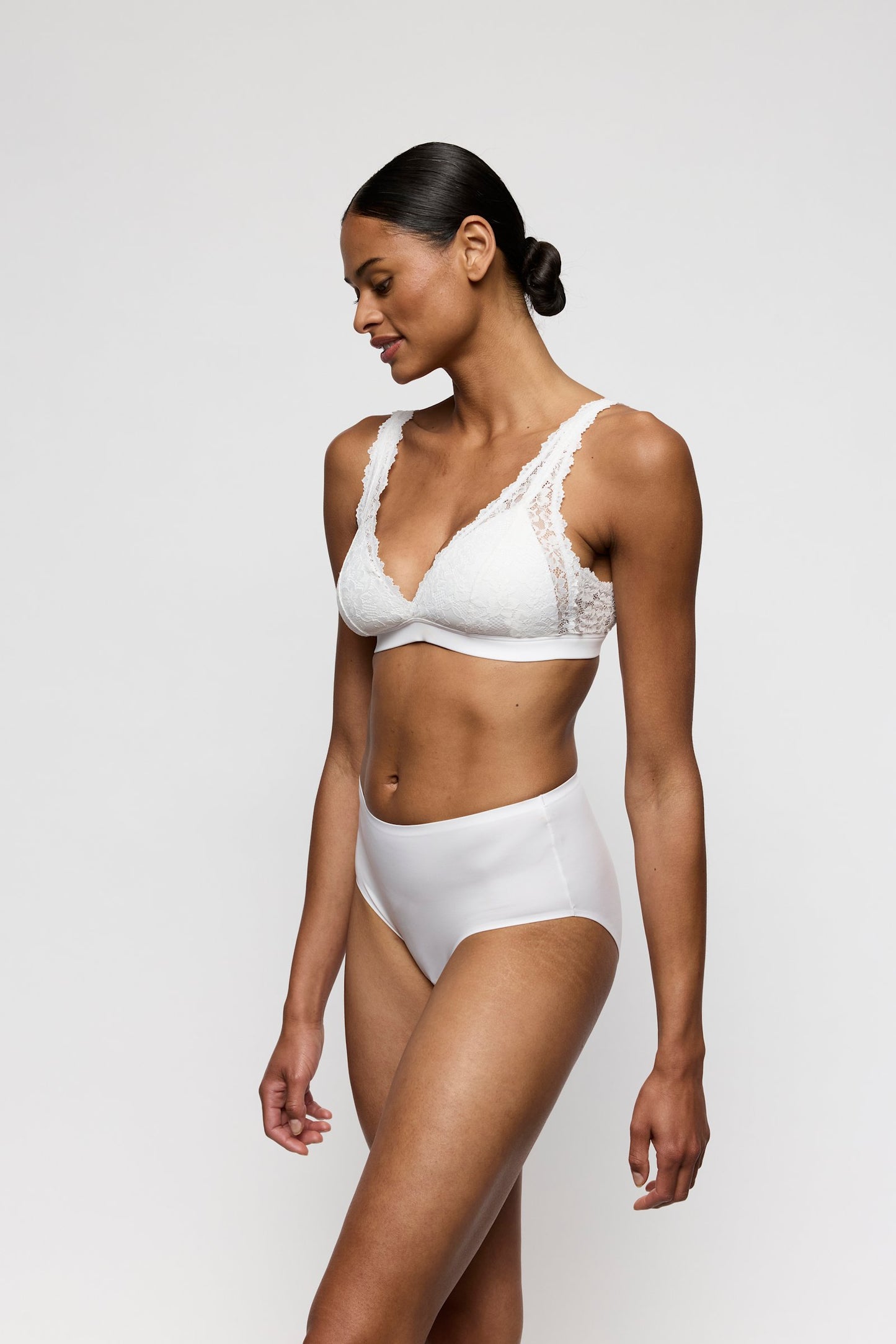 Marie Jo Soft Studio Bralette styled on model in Natural